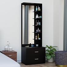 FURNIFLIX Engineered Wood Dressing Table with Mirror and Storage | Engineered Wood Dressing Table with 5 Shelves & 2 Drawer, Vanity Table for Bedroom, Living Room, and Home - Wenge Finish