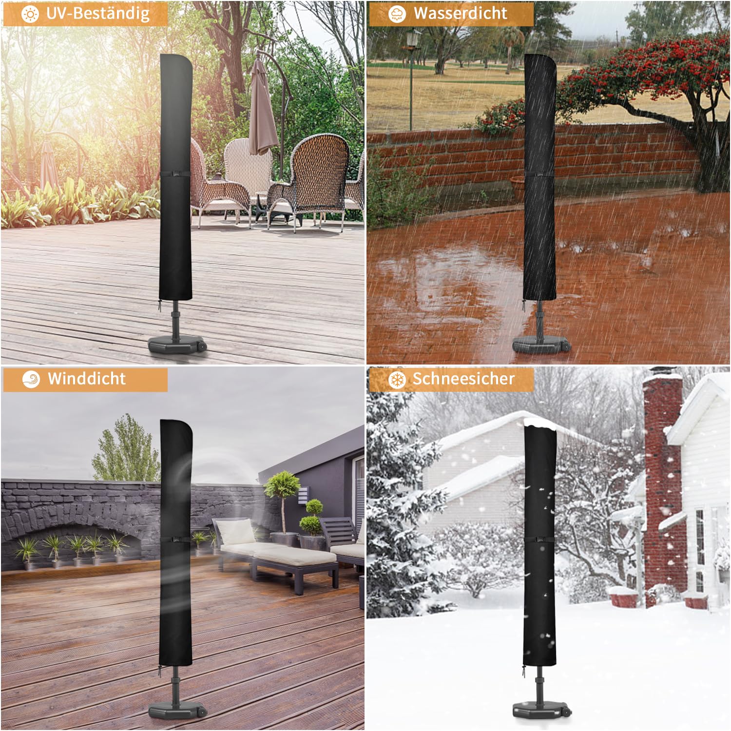 Dokon Sonnenschirm Schutzhülle Wasserdicht Hülle für Sonnenschirme bis 400cm Ø, Winterfest UV-Beständig Ampelschirm Abdeckung mit Stab, Abdeckhauben für Gartenschirm, Marktschirm (220x30/50cm)