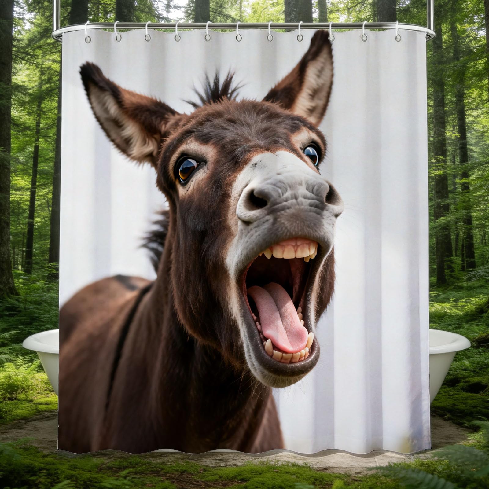 Hongduo 3D Donkey Shower Curtain for Stalls Bathtubs Funny Animal Printed Bathroom Decor Shower Curtain Set Polyester Fabric Waterproof 180x180cm/71X71 Inch with Hooks