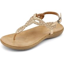 UBFEN Womens Flat Sandals Dress Braided T-Strap Thong Sandals with Arch Support Comfortable for Walking