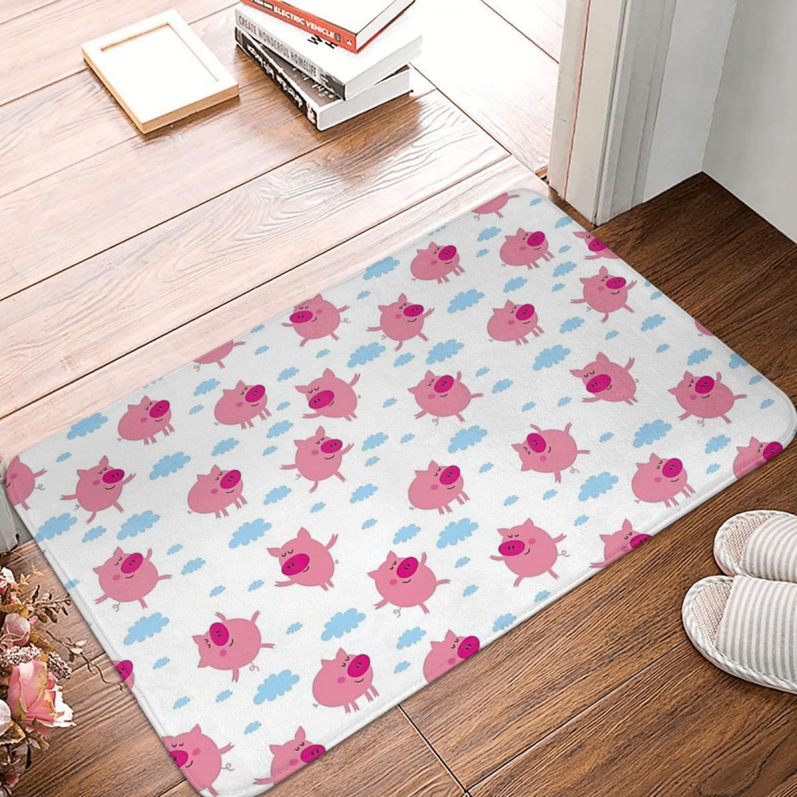 Paillasson de bienvenue cochons roses sur nuage pour une touche de douceur dans votre déco