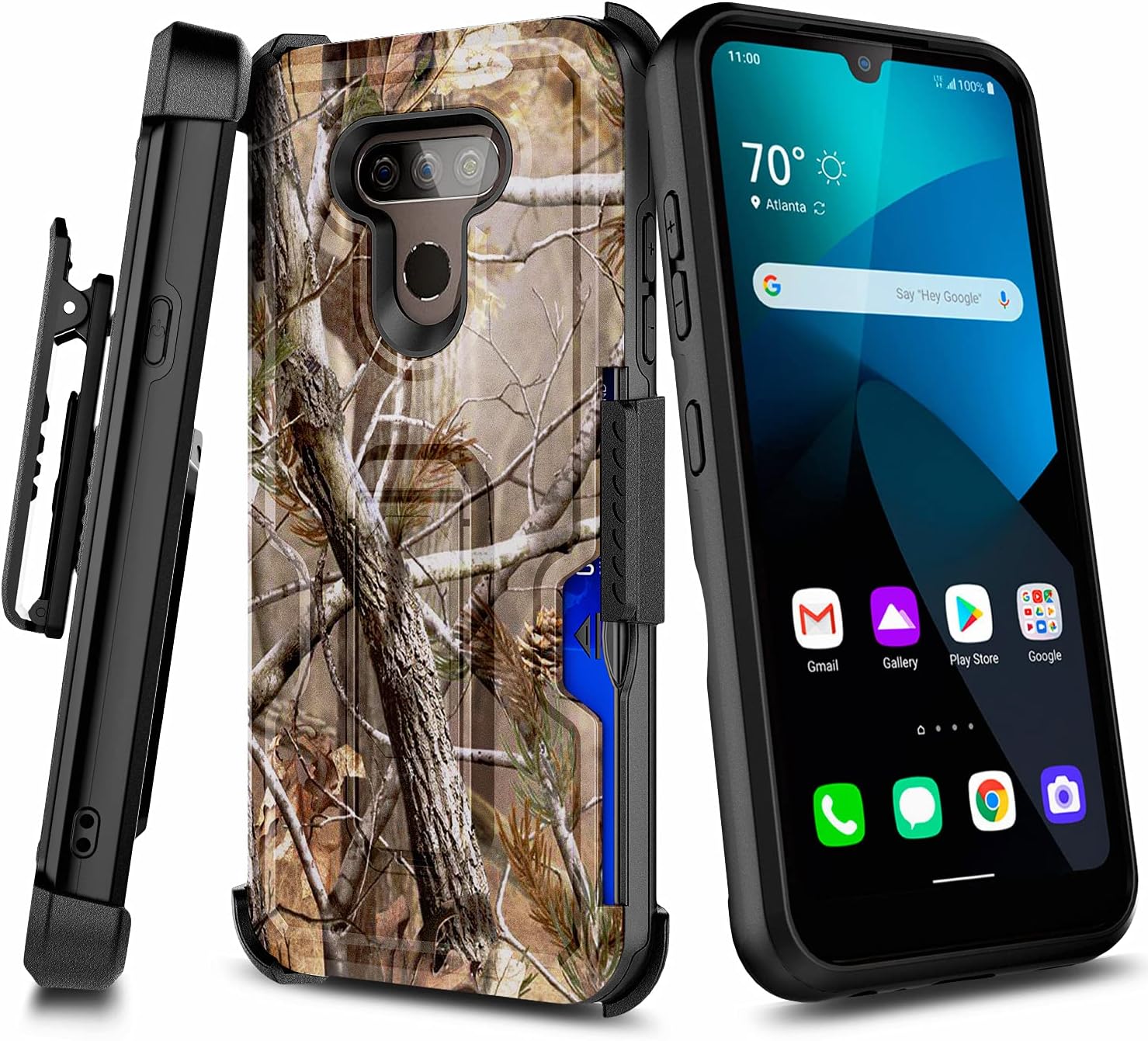 E-Began Case for LG K31 Rebel L355DL, Phoenix 5/Aristo 5/K31/Tribute Monarch/LG K8X/Fortune 3/Risio 4 with Tempered Glass Screen Protector, Belt Clip Holster, Card Holder, Protective Hybrid Case -Camo