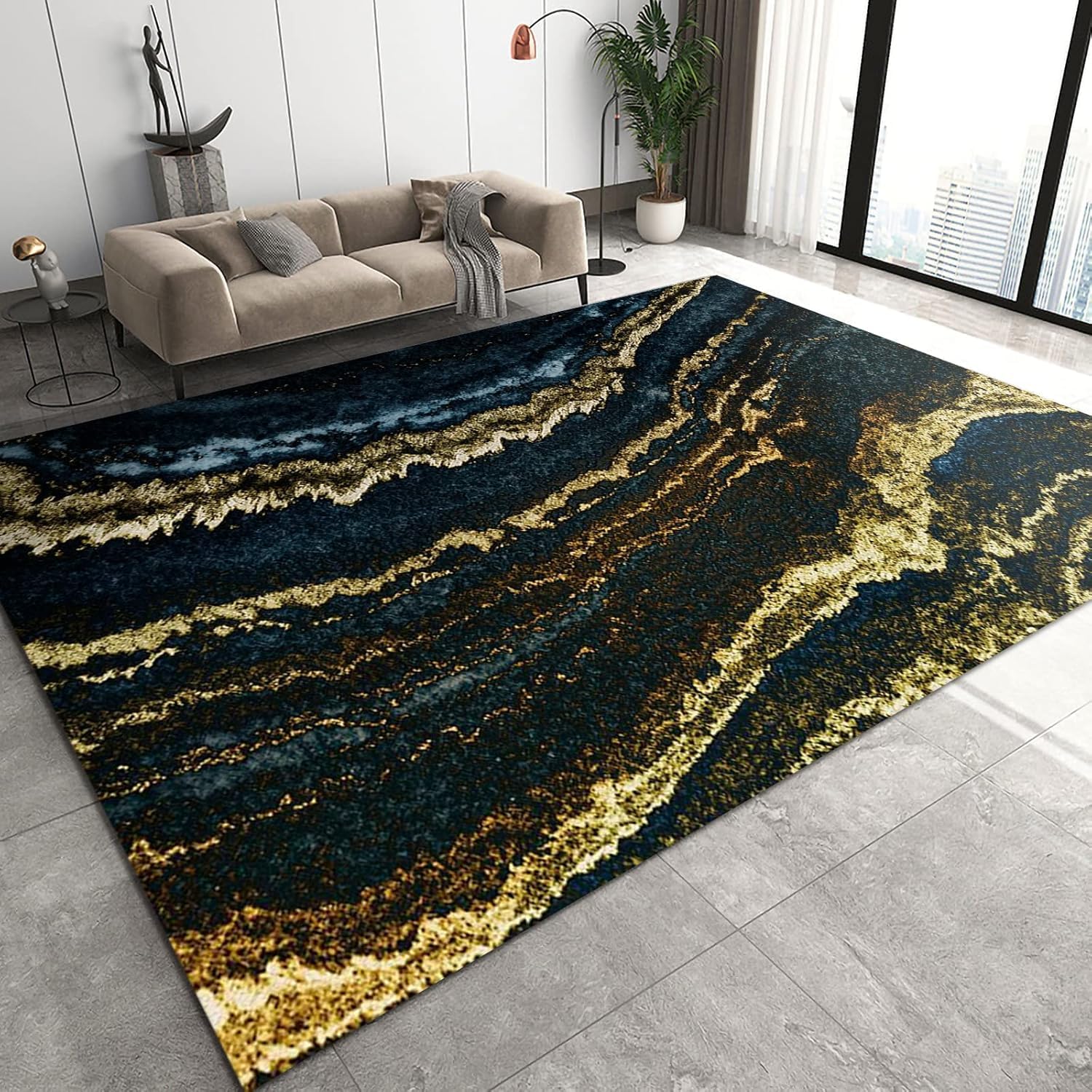 Tapis de salon géométrique abstrait 3D, l'élégance du design texturé 120 x 160 cm
