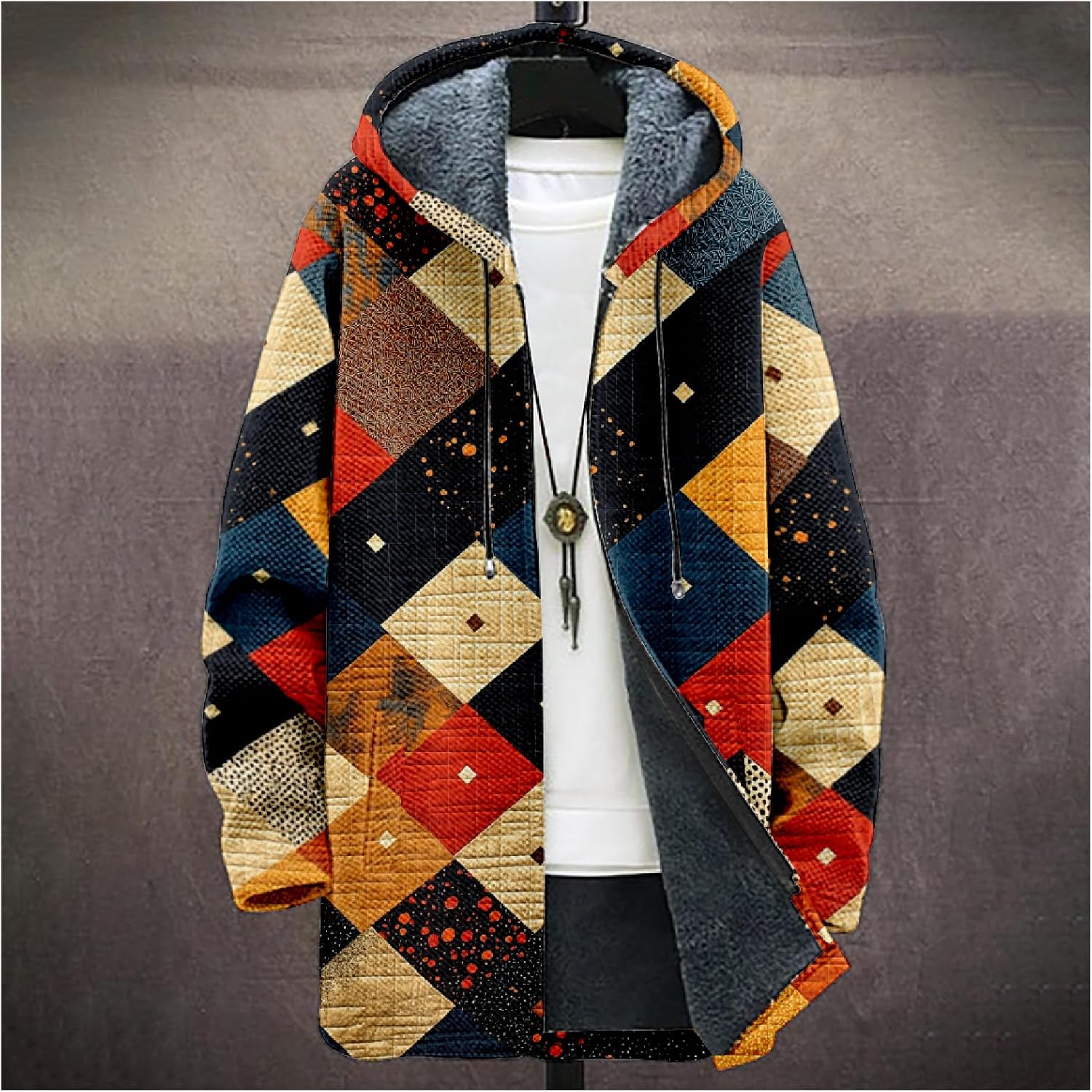 BIVENANT Mens Long Cardigan Hoodies Color Block Hooded Jacket Horse Print Open front Sweater Hoodie with Pockets Coat