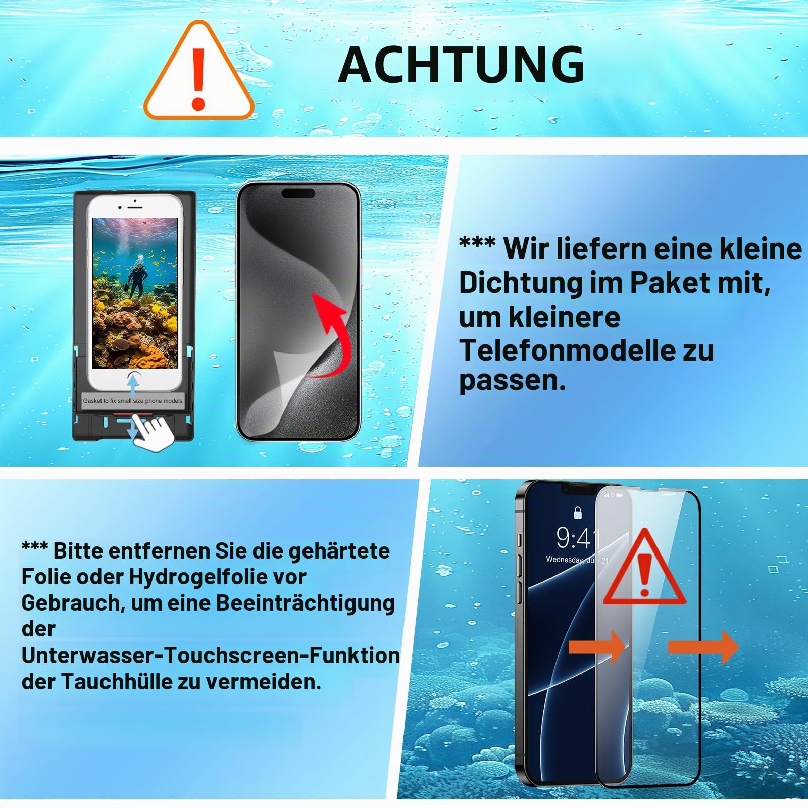 wasserdichte Handyhülle, Tauchen, Schnorcheln, Schwimmen, Tauchen, Tauchen, Unterwasser, Touchscreen, Foto-Video, Gehäuse für 17/16/15/14/13/12/11 Pro Max/XS, Samsung Galaxy S25/S24/S23/S22 (Schwarz