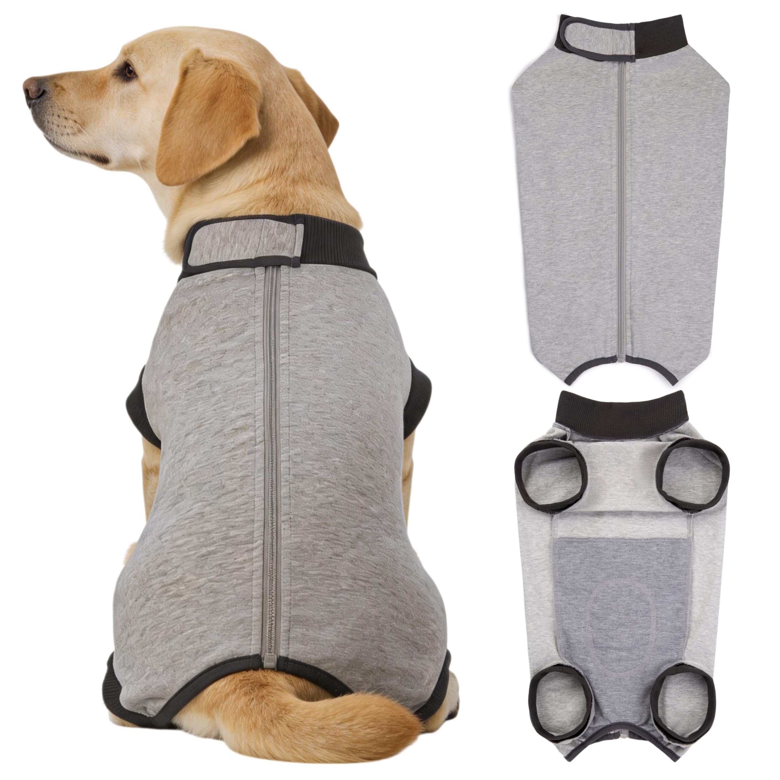Dog Recovery Suit After Surgery, Abdominal Wound Protection Onesie, Anti-Licking Substitute for E-Collar & Cone, Relieves Anxiety, Easy to Put On, Suitable for Male & Female Dogs (Grey, XXX-Large)