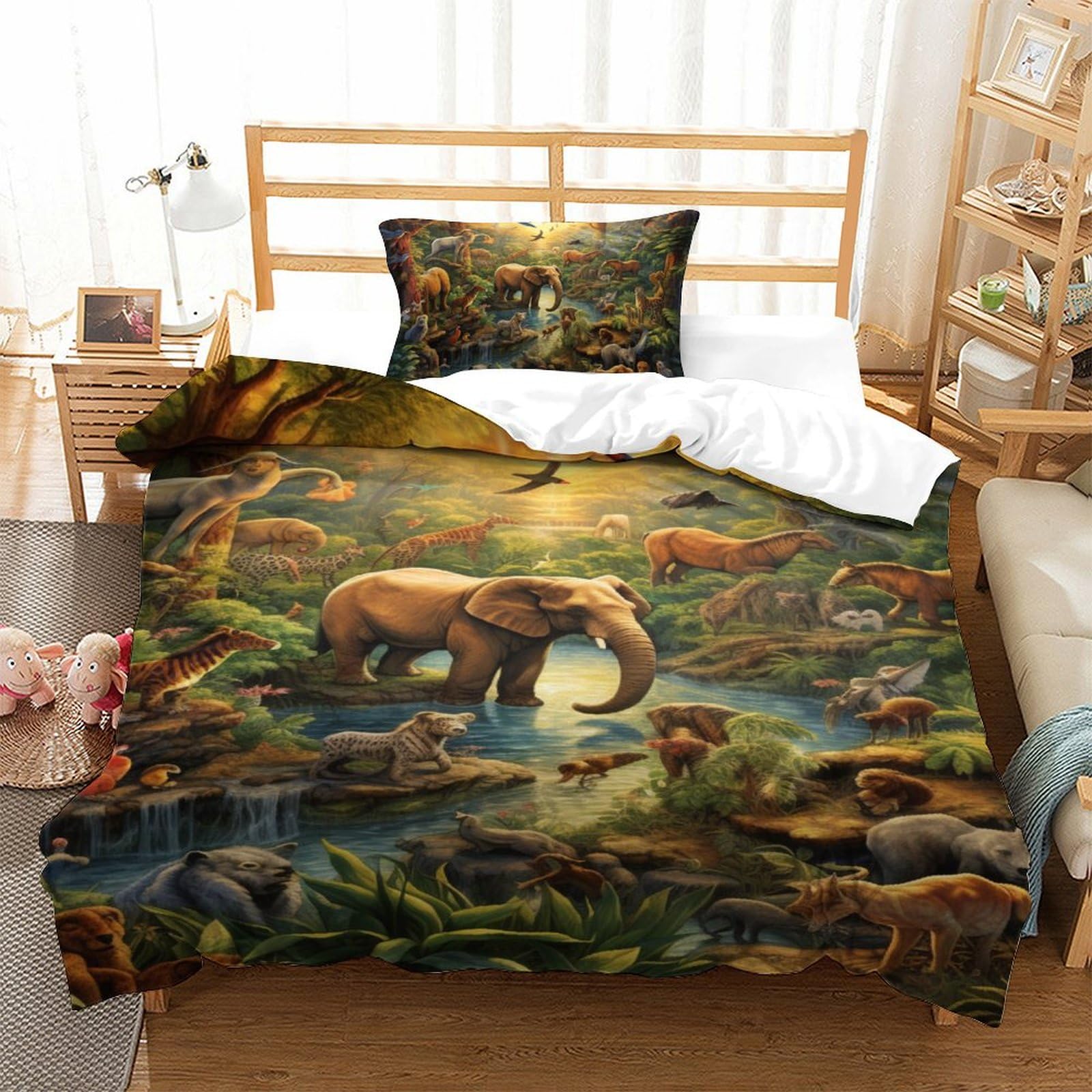 Housse de couette jungle 135x200 microfibre avec taies d'oreiller pour lit enfant