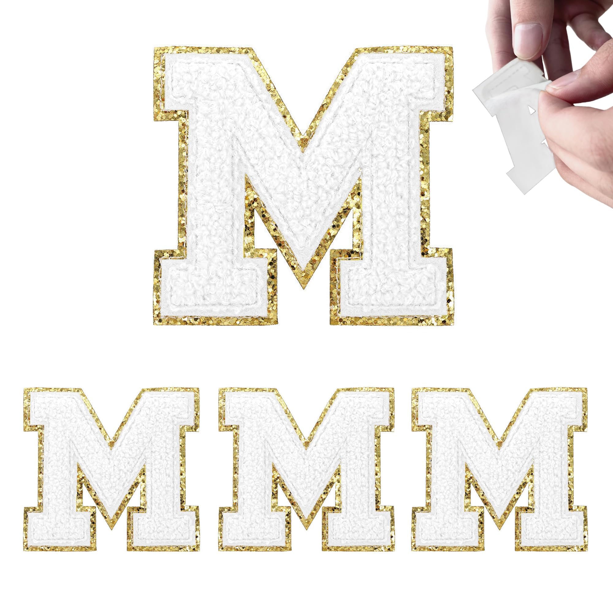 4PCS White Self Adhesive Chenille Initial Patches, Choose Your Letter, Glitter Alphabet Patches for Custom Backpacks, Christmas Gifts, DIY Crafts