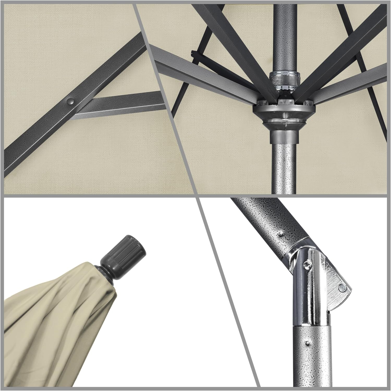 California Umbrella 11Ft Premium Sunbrella Patio Umbrella, Hand-Crank, Tilt-Collar, Gray Frame, Beige Fabric - Image 3