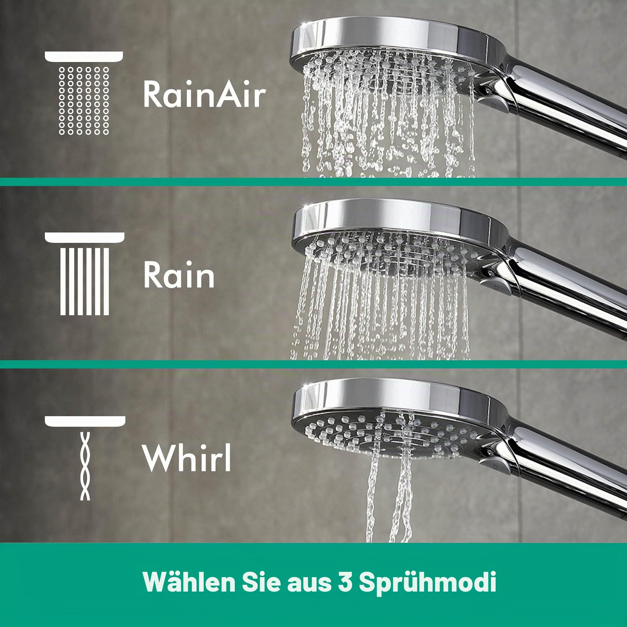 hansgrohe Raindance Select S - wassersparender Duschkopf 9 l/min (EcoSmart), Handbrause mit 3 Strahlarten, runde Duschbrause (⌀ 120 mm), Sparduschkopf mit Antikalk-Funktion, Chrom