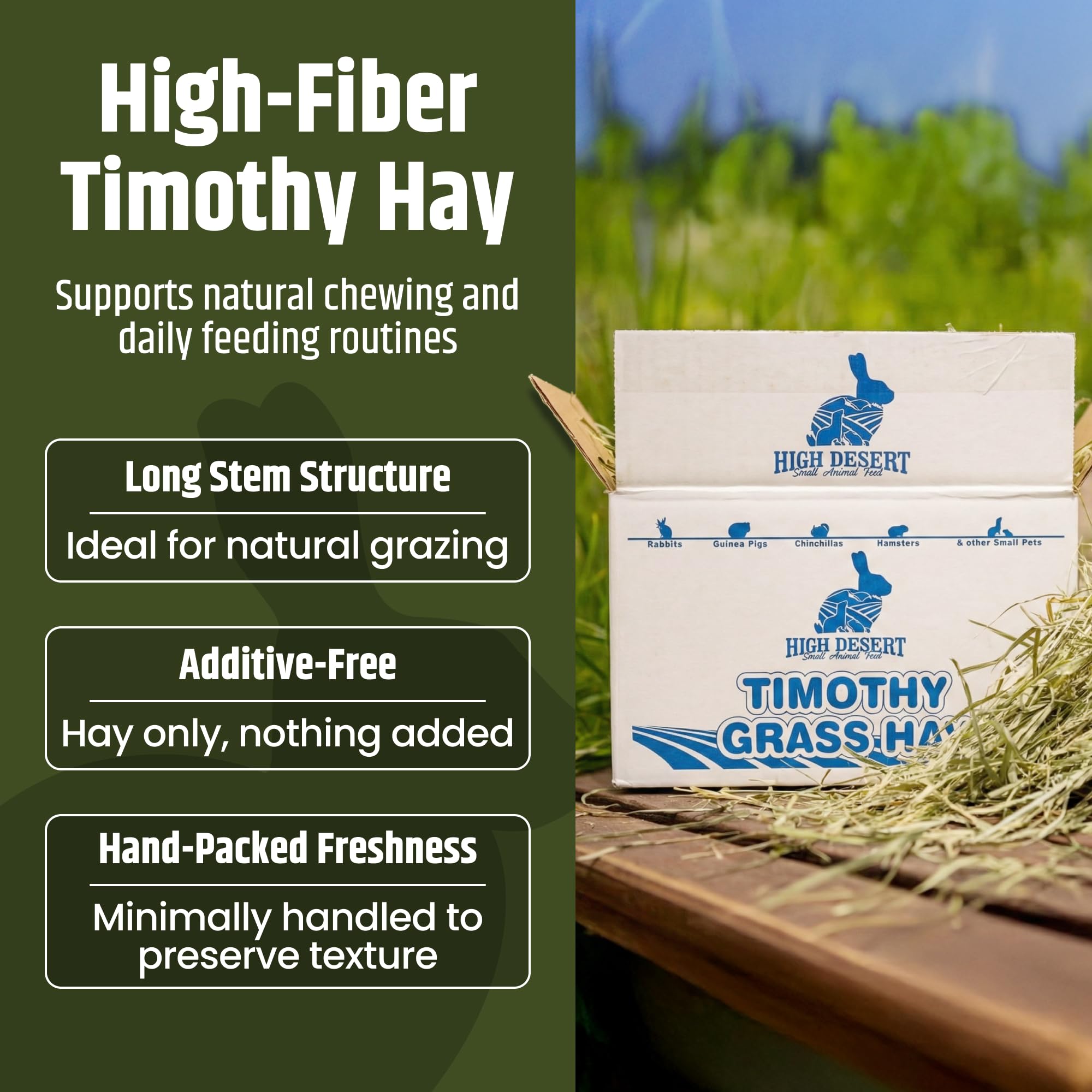 High Desert 1st Cut Timothy Hay for Rabbits, Guinea Pigs, and Small Pets, Premium Grass Hay for Daily Feeding and Digestive Health, Natural Rabbit Food and Guinea Pig Food, Small Pet Supplies, 4 lb - image 2