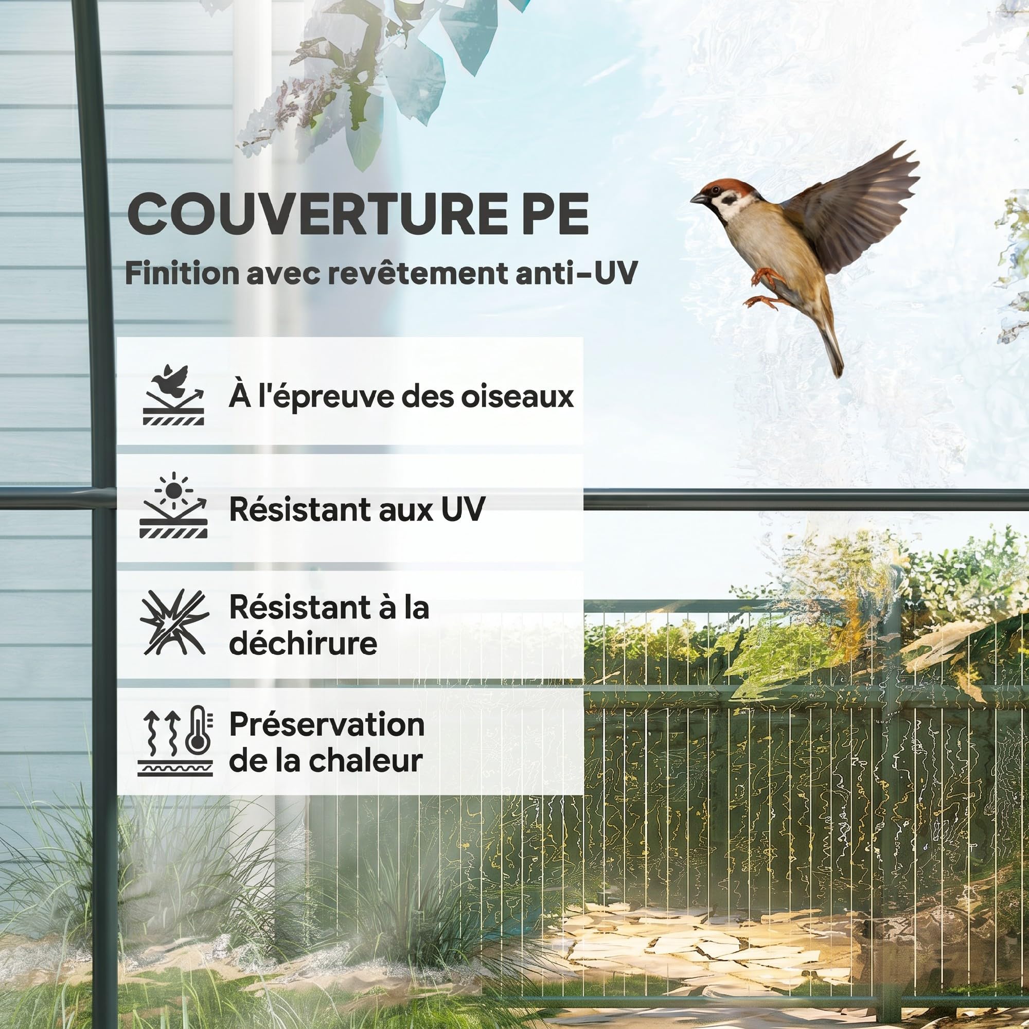 Outsunny Serre de Jardin Tunnel avec châssis Tubulaire renforcé Surface Sol 6 m² Porte zippée 2 fenêtres enroulables Serre à tomates 3L x 2l x 2H m - Transparent
