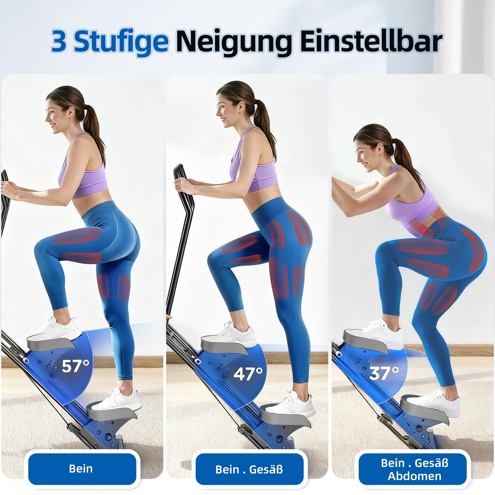 Stair Stepper für Zuhause, Stairmaster mit Einstellbarem 3 Stufen Widerstand für Ganzkörpertraining, Vertical Climber Zusammenklappbarer mit Adjustable Lenker und Pedale