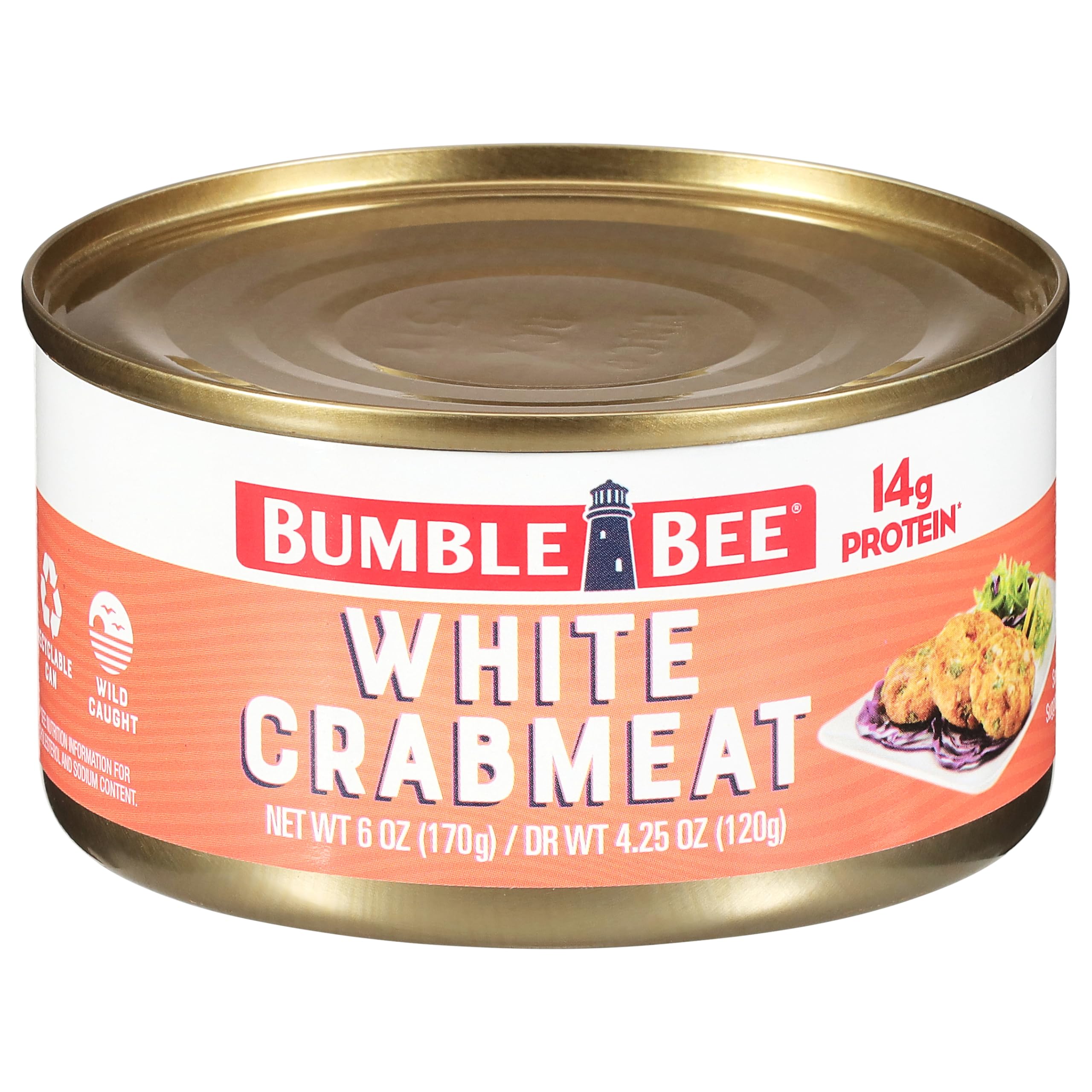 Bumble Bee White Flake Crab Meat in Water, 6 oz Can - 14g Protein & 1g Carb Per Serving - Wild Caught, Flaky, Drain Before Use, 6 Ounce (Pack of 1)