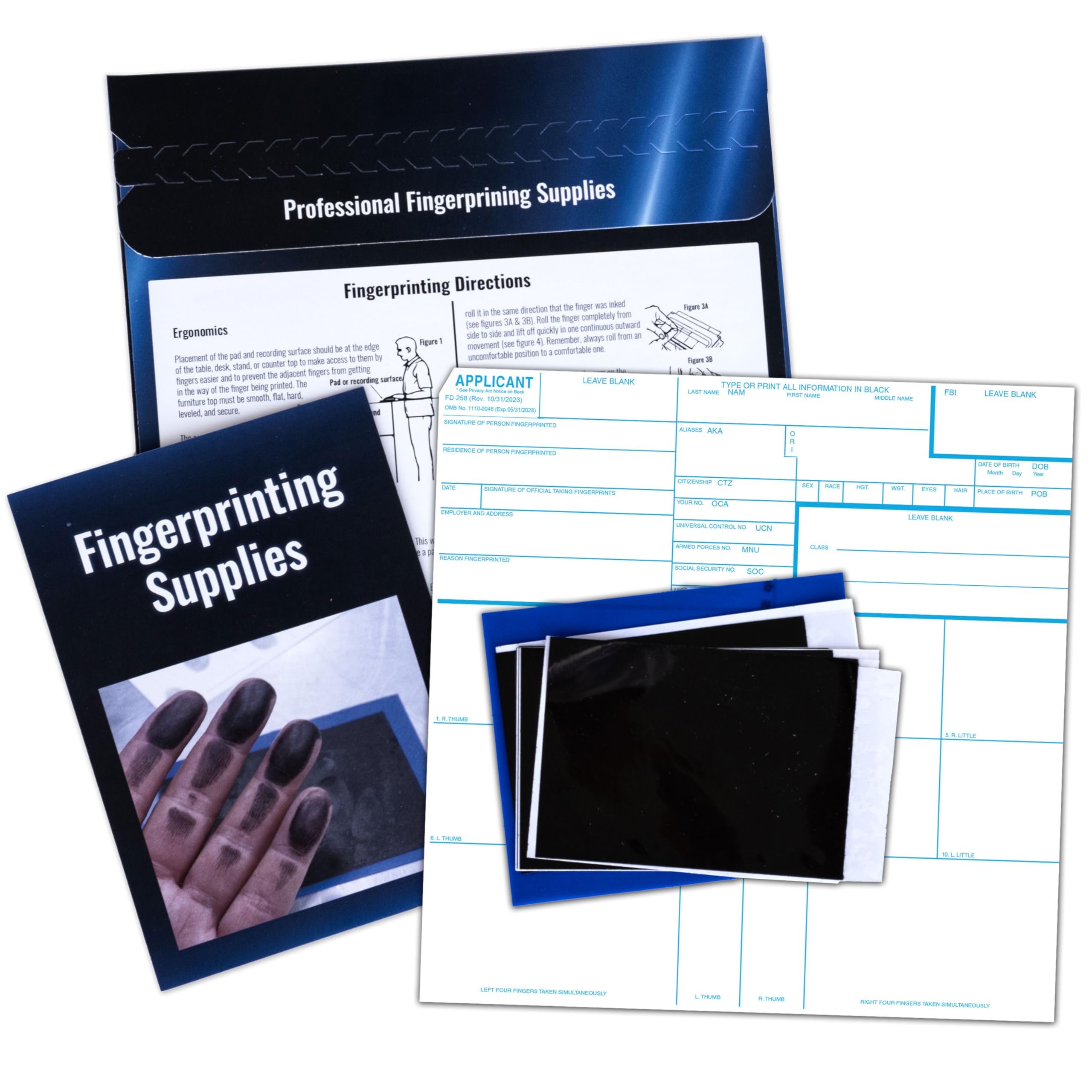 Crime Scene FD-258 Fingerprint Kit: Five Cards, Ink and Directions for use (Full)