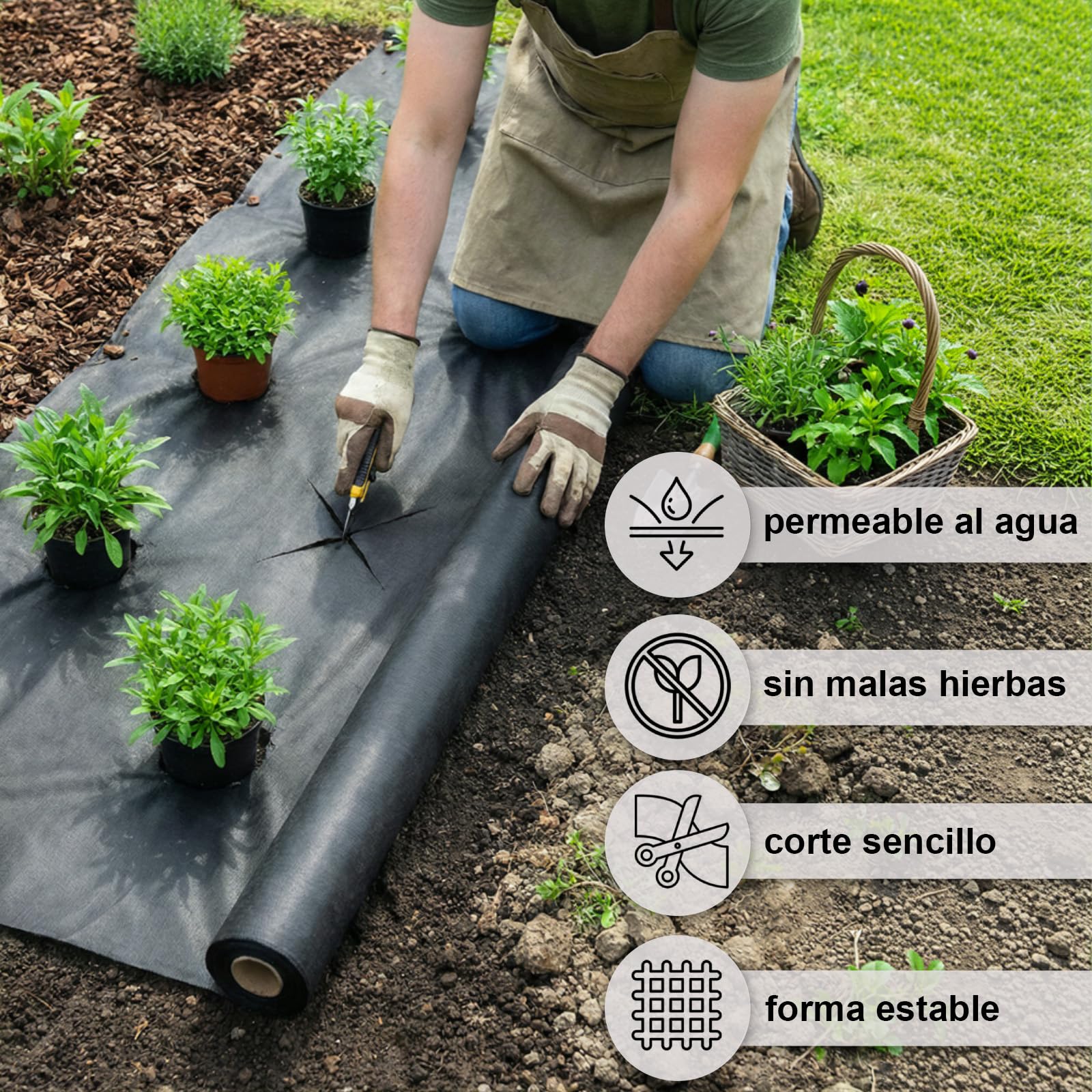 Montafox Malla Antihierbas 50m² – 100g/m² Permeable al Agua y Resistente al desgarro 1 x 50m en Rollo – Tela antihierba para jardín, huerto y Grava