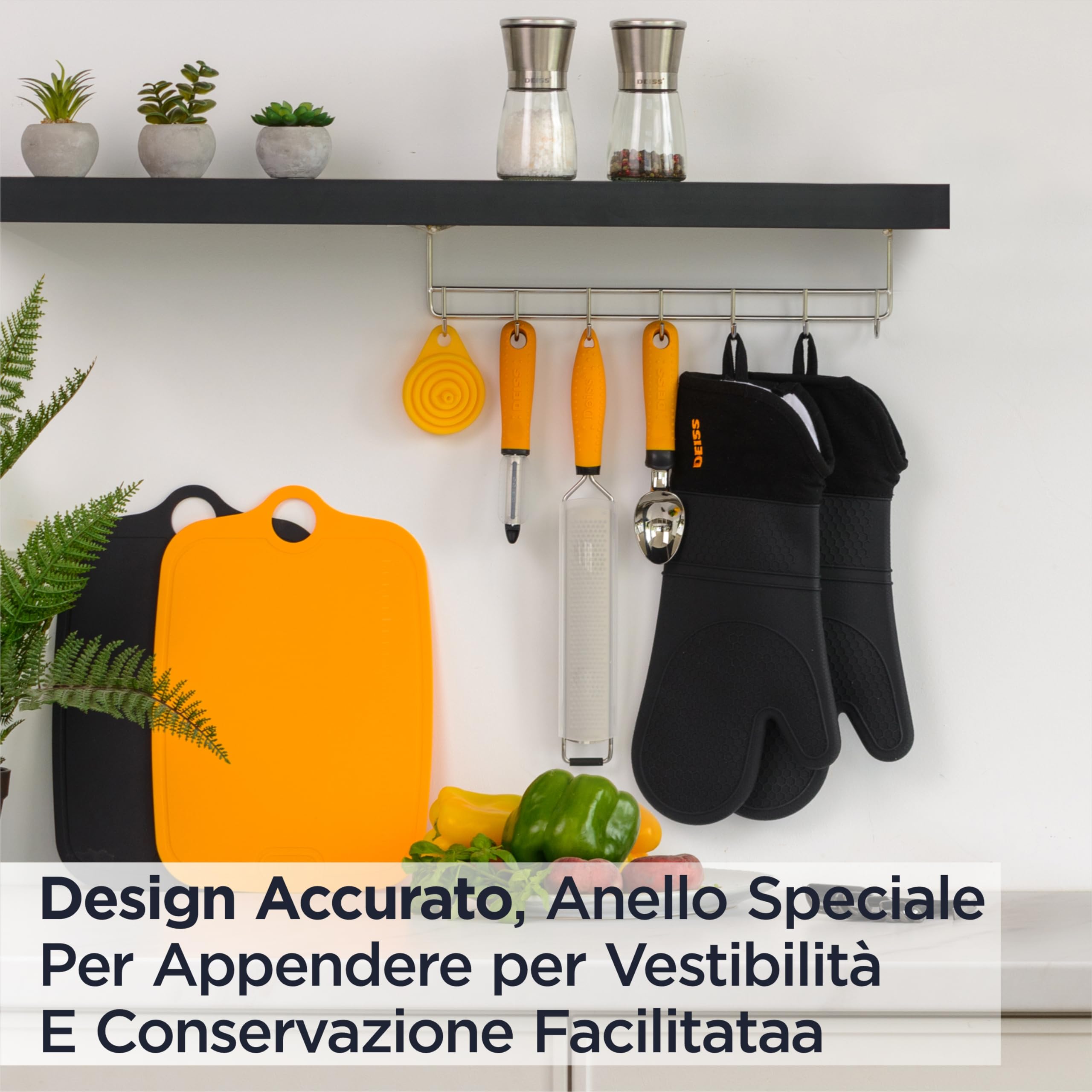Deiss PRO Set di guanti da forno in silicone resistenti al calore e alle macchie, guanti da barbecue con fodera in cotone morbido, impermeabili, guanti da cucina flessibili extra lunghi