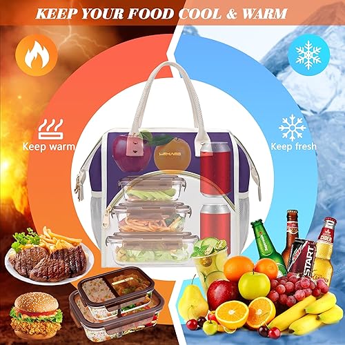 Miniatura 5 de LOKASS Lonchera aislada con apertura amplia, soporte grande para bebidas, organizador de aperitivos de nailon duradero con correa de hombro