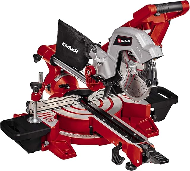 Einhell TE-SM 216 Dual piła ukośna (1800 W, Ø 216 x Ø30, szerokość cięcia 215/305 mm przy 45°/90°, regulacja kąta, blokada wrzeciona, napinacz, w zestawie brzeszczot z twardego metalu)