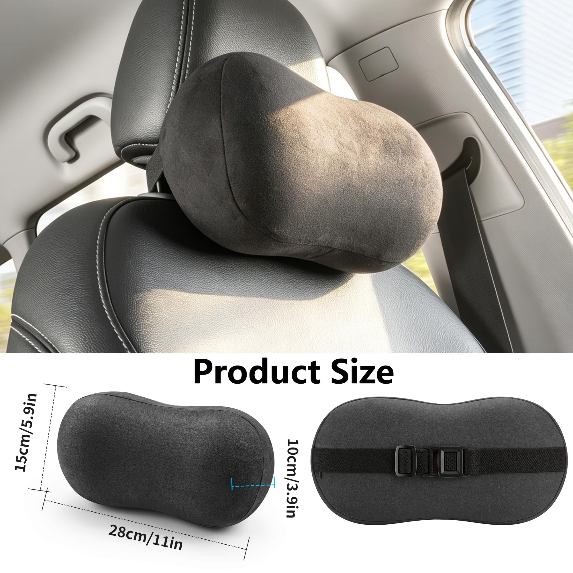 Auto Nackenkissen Kopfstütze, Ergonomische Nackenstütze mit Memory Foam, Autositz Kopfkissen für alle Fahrzeuge, Car Headrest Neck Pillow for Driving, Schwarz, 1 Stück