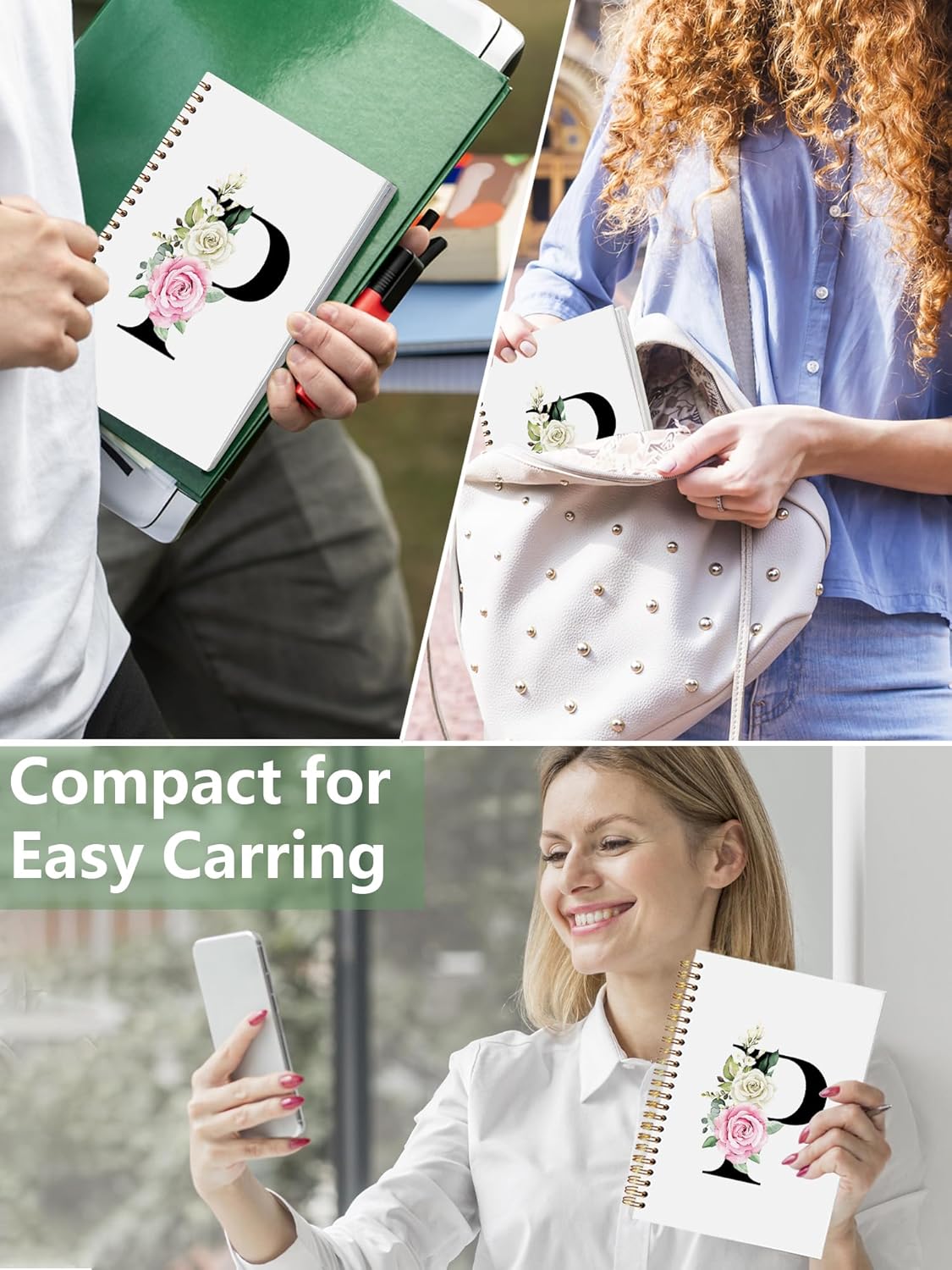 Floral Monogrammed P Spiral Notebooks – Initial Letter P Hardcover Journals, Cute Custom Hardcover Notebook Journal for Writing, Customized Monogram Personalized Gifts for Women/Girls/Teachers - Image 4