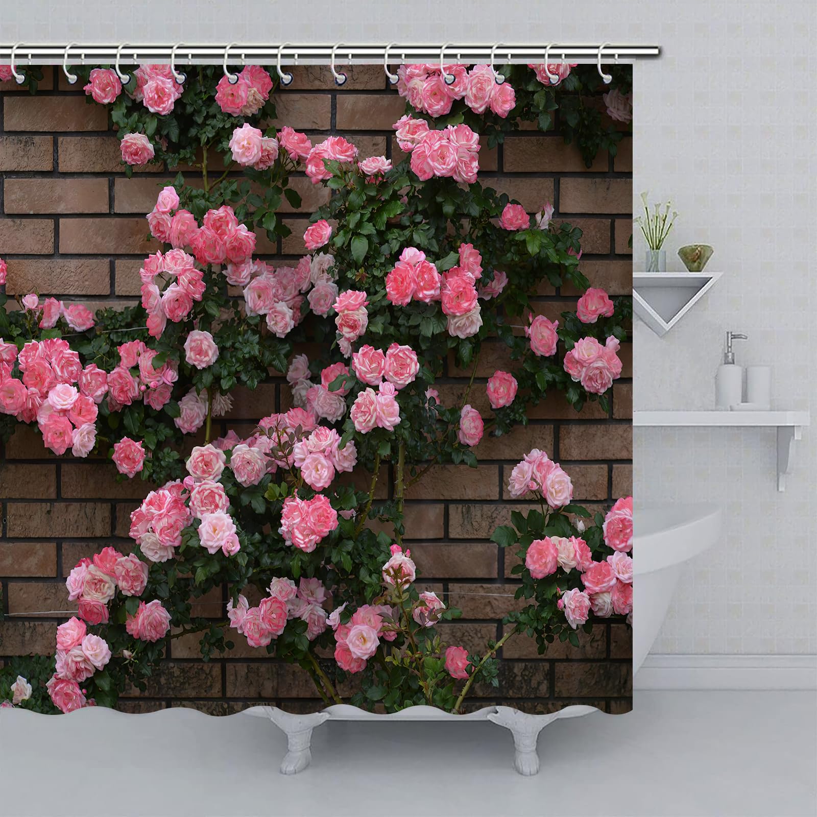 Gaakvrr Roses Wall Shower Curtain, Window Flowers Curtain, 3D Garden Shower Curtain Washable Waterproof Curtains Set with 12 Hooks for Bathroom 79x72 Inch(200x183CM)