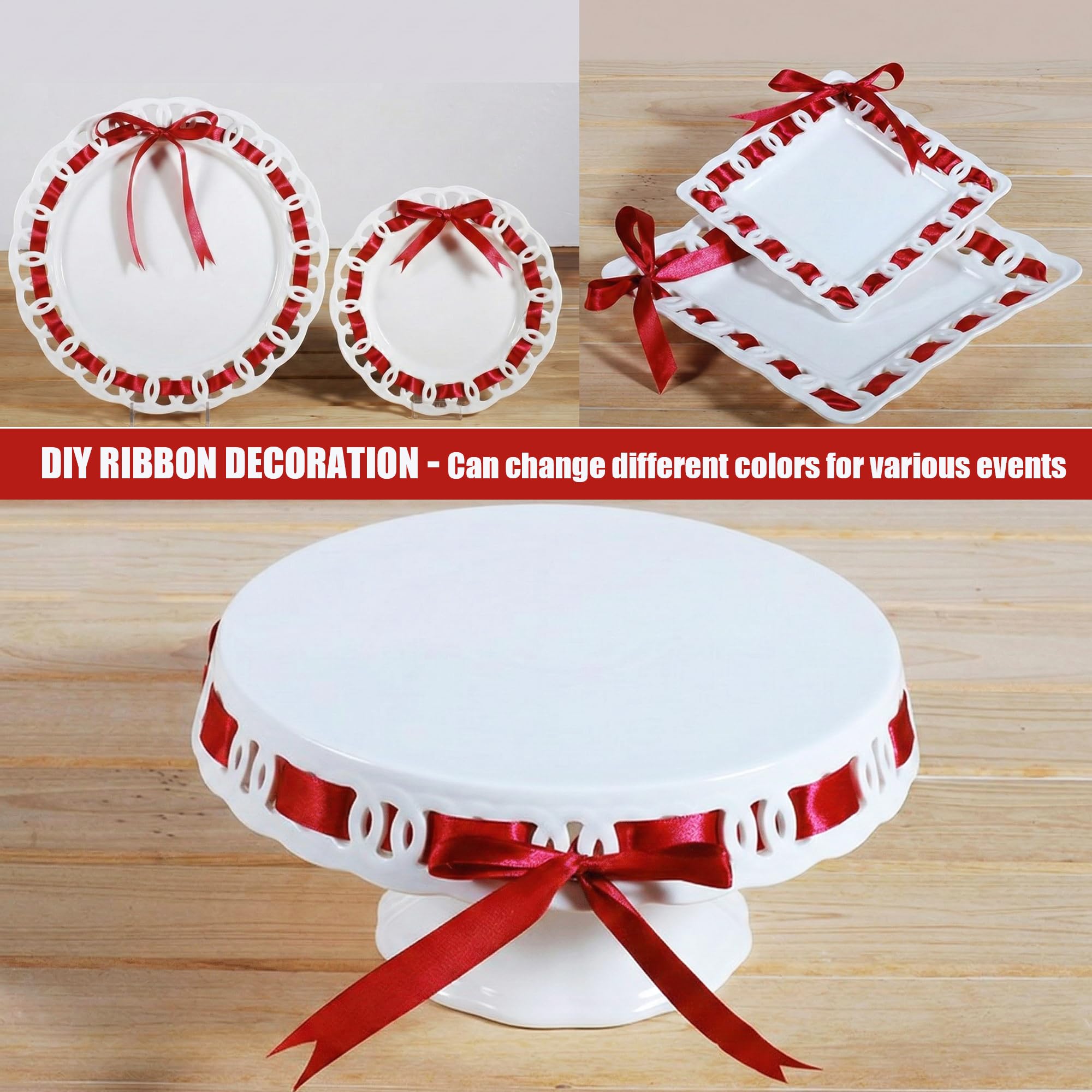 Soporte redondo de cerámica blanca de 10 x 5.1 pulgadas, elegante plato de encaje para tartas, postres, dulces, frutas, cupcakes, soporte para cumpleaños, cena, fiesta, boda, aniversario, baby shower