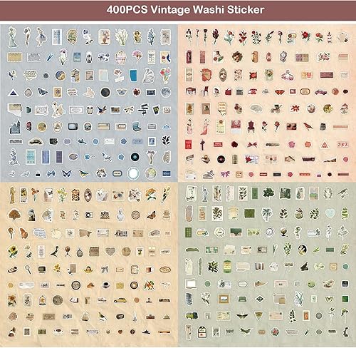 Miniatura 3 de Maxleaf Vintage Washi Sticker Set, 400PCS Floral Retro Nostalgic Ephemera Stickers for Scrapbooking Journaling DIY Crafts Planner Diary Album