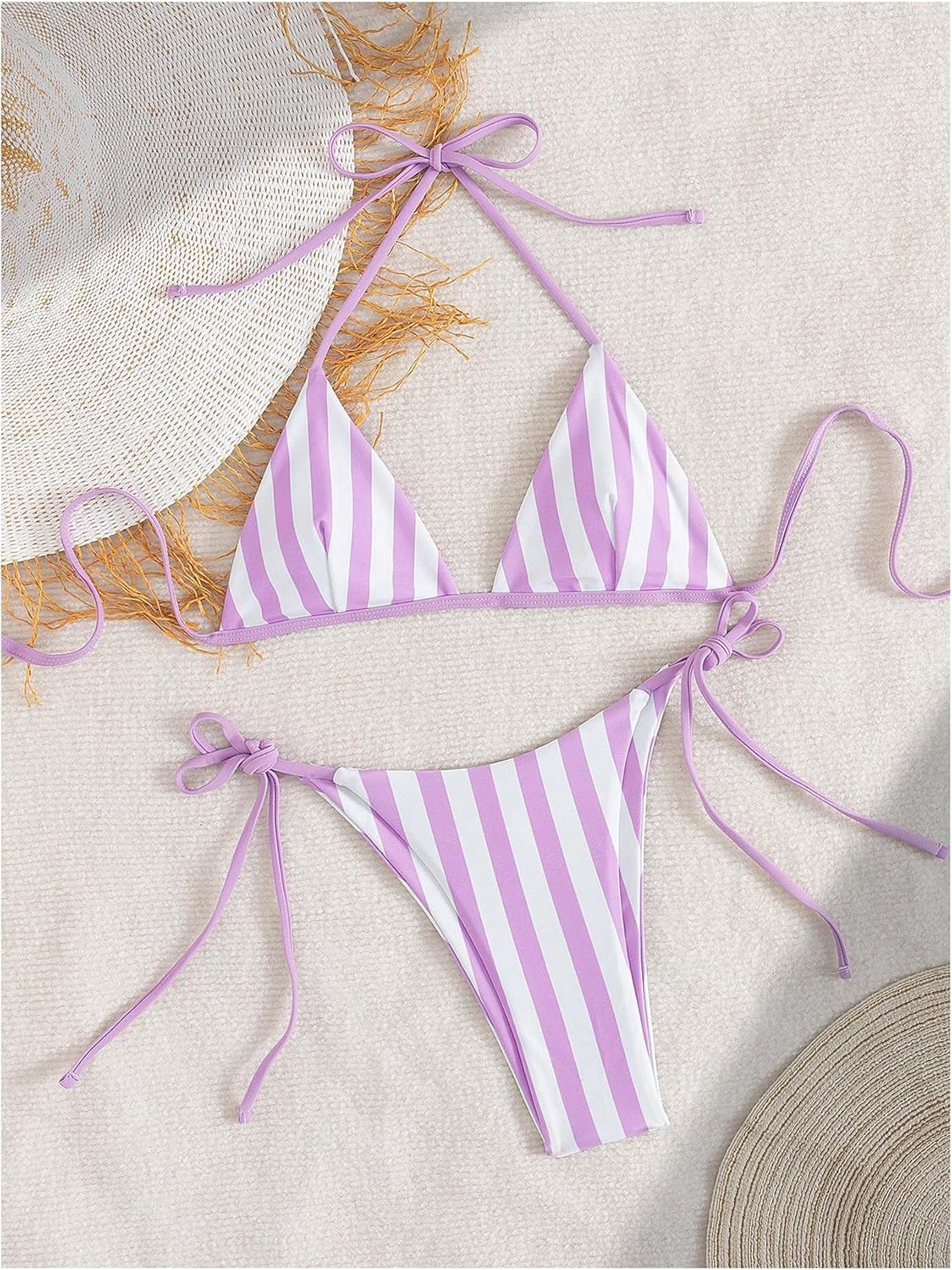 SOLY HUX Women's Striped Bikini Set Triangle Halter Tie Side Swimsuit Summer Beach Vacation Two Piece Bathing Suit - Image 3