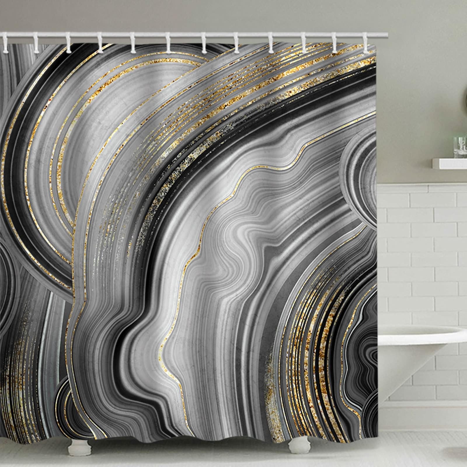 Rideau de douche polyester noir gris imperméable grand format 180x230 cm