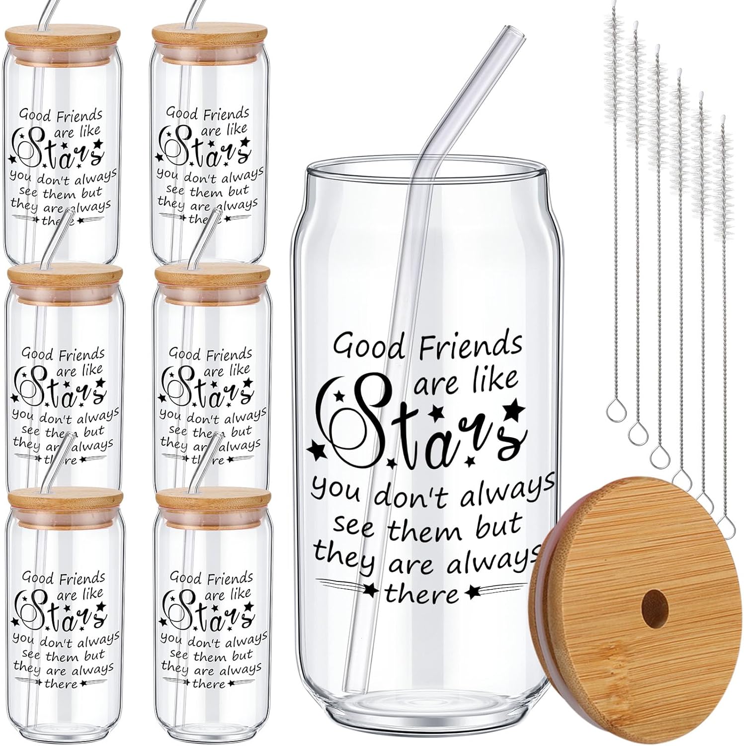 Uiifan 6 Set Friendship Gifts for Women,16 oz Galentines Day Glass Cup Friendship Gift Ideas Best Friend Birthday Gift Friendsgiving Wine Glasses Bulk Ice Coffee Cup for Friend Group(Sister by Heart)