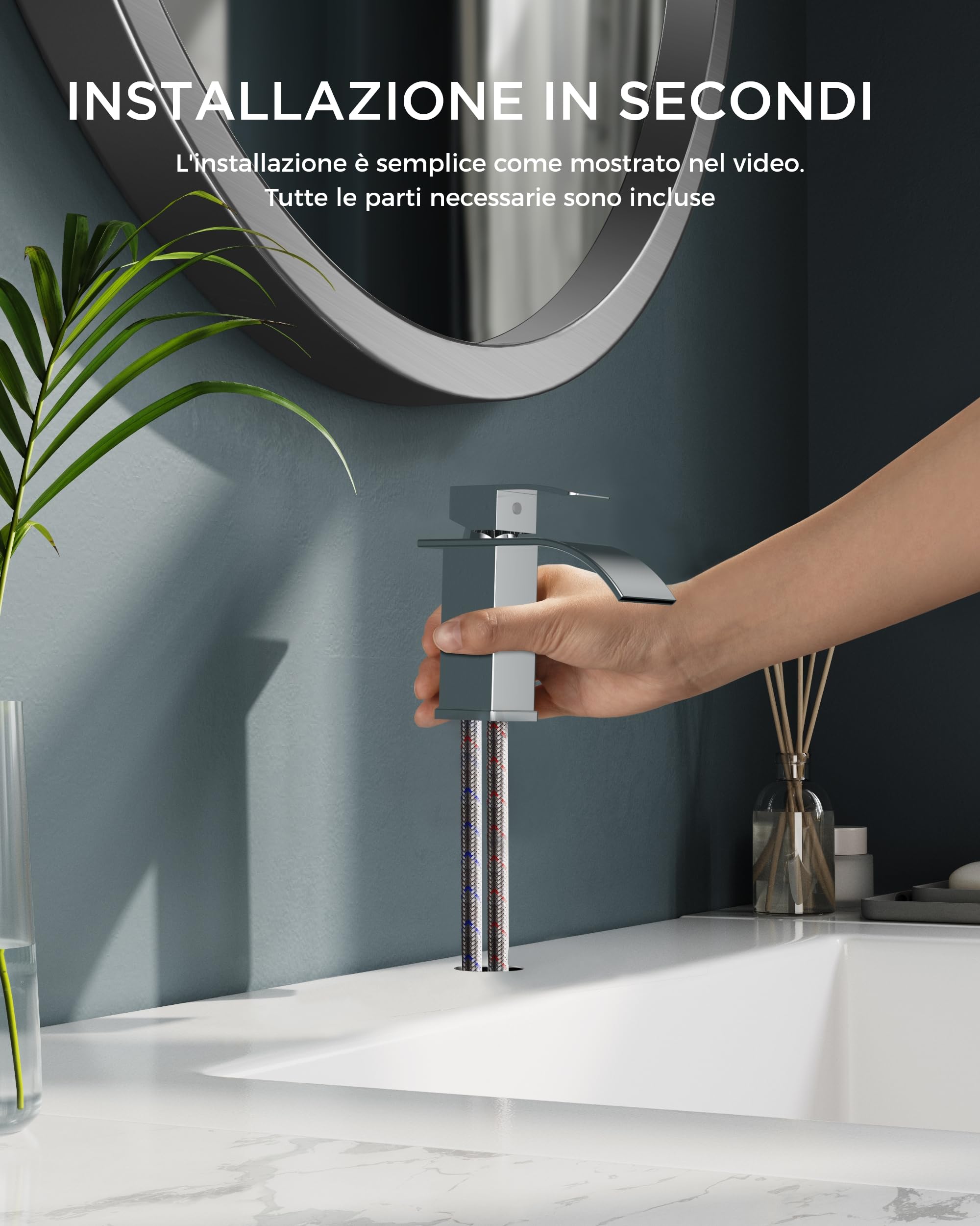 Rubinetto per Bagno FORIOUS, Rubinetto per Lavabo a Cascata in Nickel Spazzolato, Miscelatore Monocomando per Lavabo con Altezza del Beccuccio di 80 MM, Risparmio Idrico, Risparmio Energetico.