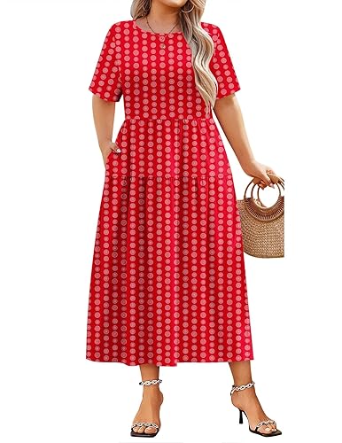 IN'VOLAND Plus Size Casual Dress for Women Bohemian Short Sleeve