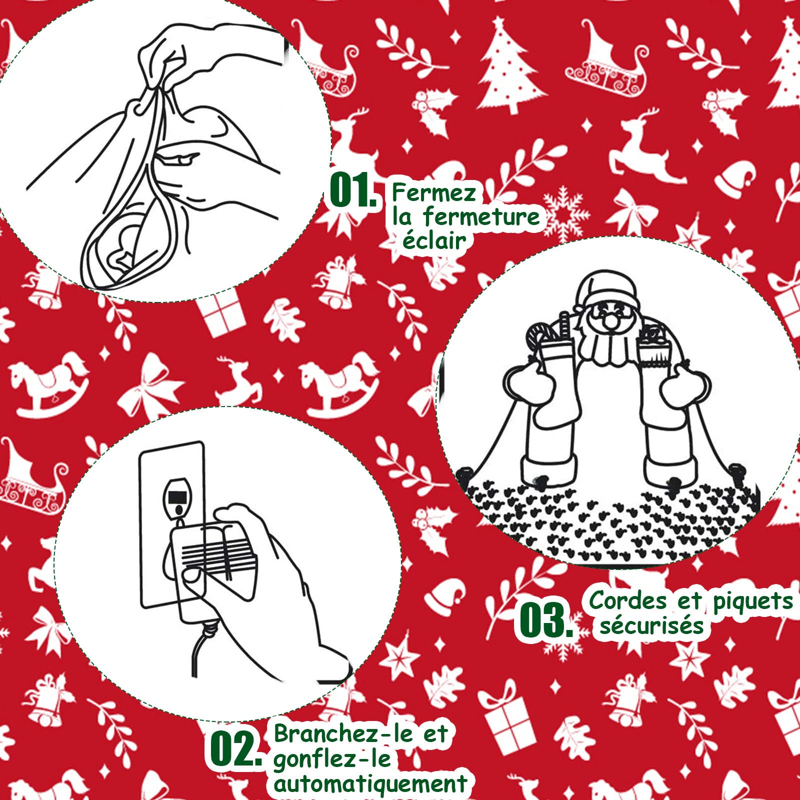RELAX4LIFE 2M Père Noël Gonflable et Ours Polaire Soufflés, Décoration de Noël Gonflable en Polyester avec 4 Lumières LED pour Jardin & École & Magasin