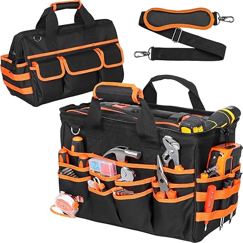 Bolsa de herramientas resistente, bolsas de herramientas de 17 pulgadas para hombres con múltiples bolsillos, bolsa organizadora de herramientas