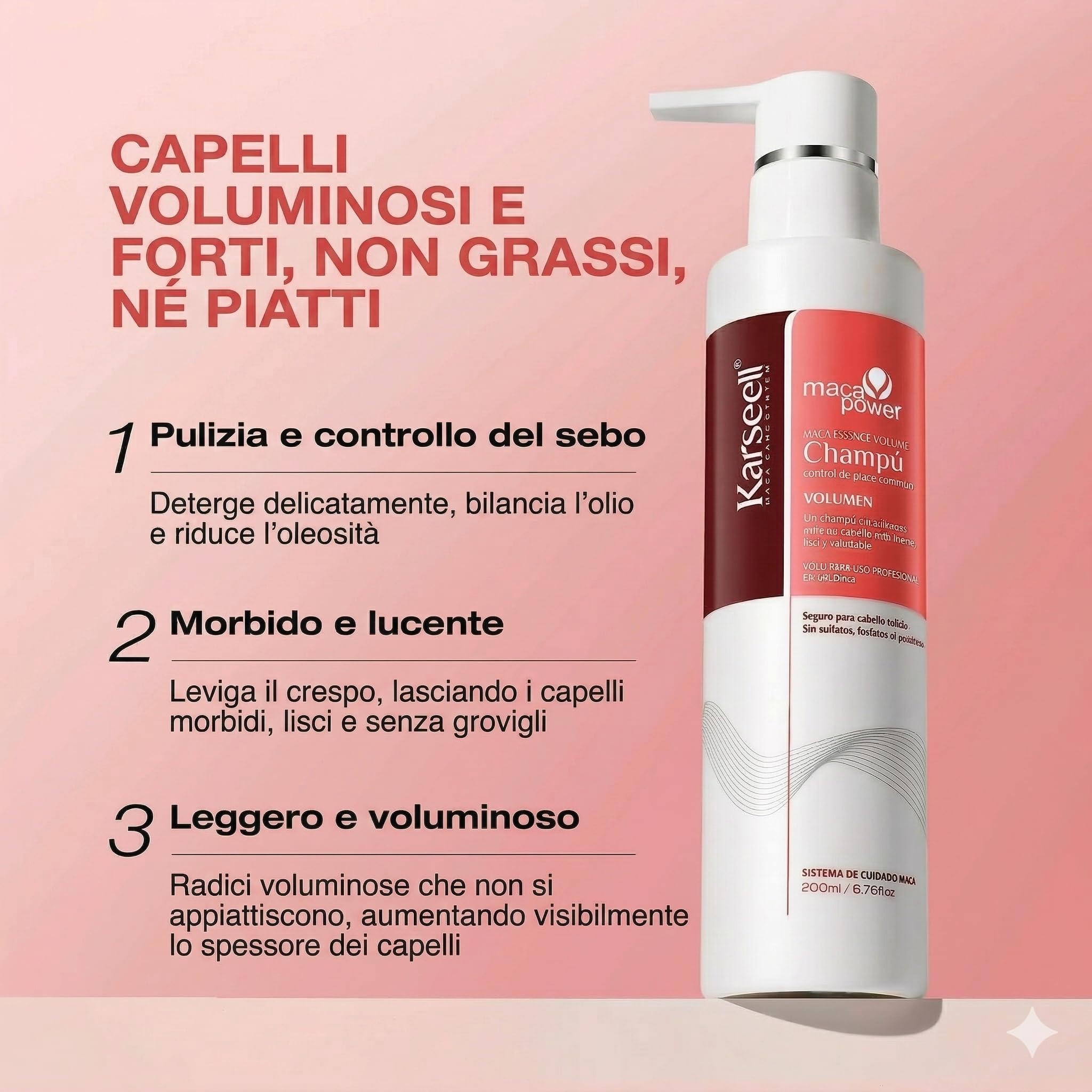 Karseell MACA CARE SYSTEM Set Maschera al Collagene 100ml + Shampoo Volumizzante 200ml + Balsamo Riparatore 200ml Idratazione Volume Riparazione Lucentezza Morbidezza Capelli Secchi e Danneggiati