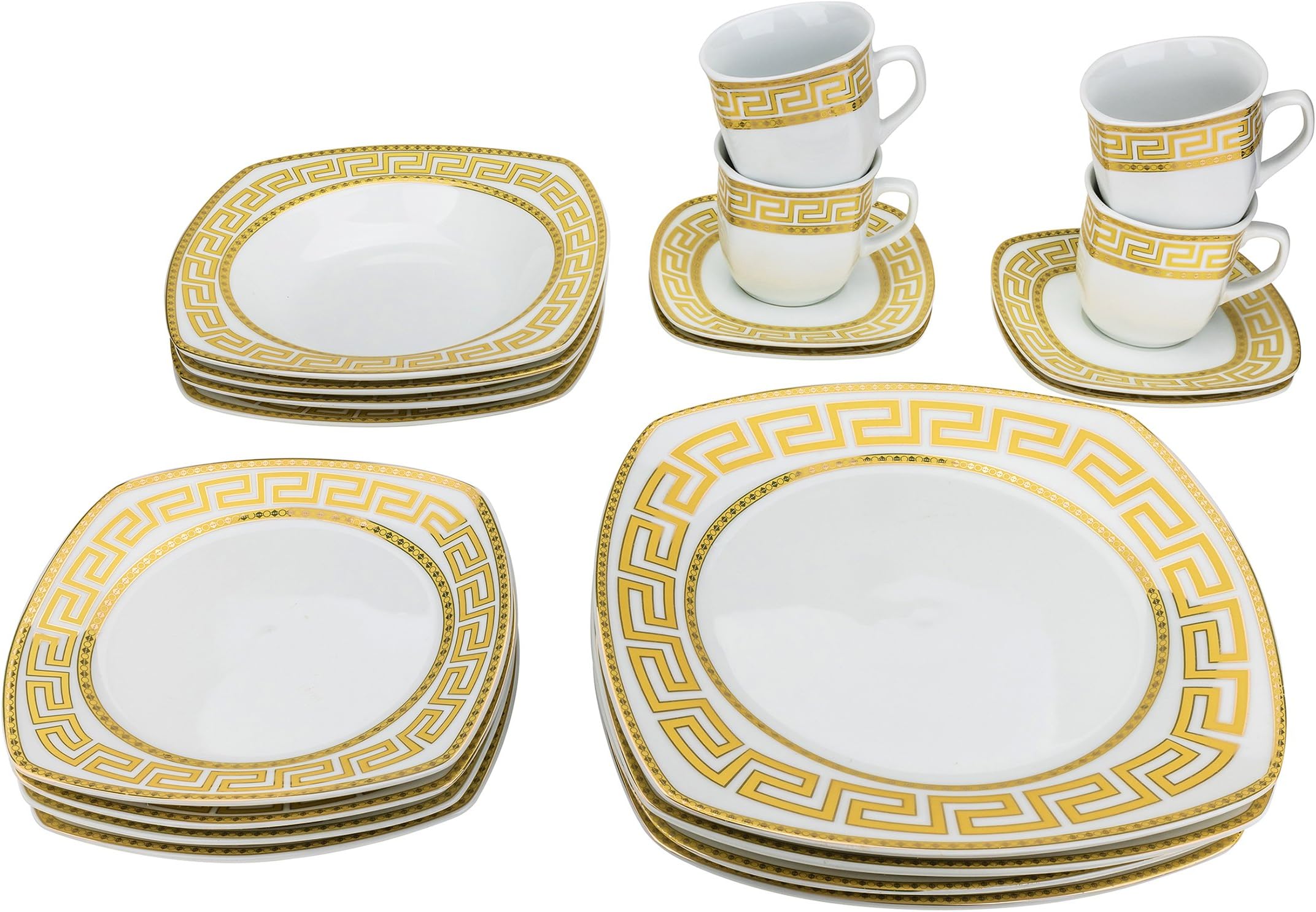 5530G, Gold-Plated Dinnerware Set, Dinner Service for Four, 20-Piece Set: 4 Dinner Plates, 4 Soup Plates, 4 Dessert Plates, 4 Tea Cups with 4 Saucers