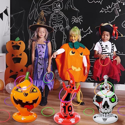 Miniatura 6 de Juegos de fiesta de Halloween, sombrero de bruja inflable, juego de lanzamiento de anillo, Halloween, carnaval, juego de jardín para niños y