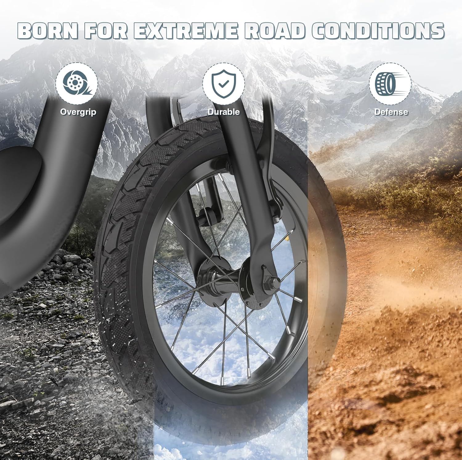 MEGHNA Bike Tire 16 inch for Electric Bike Foldable 16 x 2.5 inch 65-305mm Knobby Anti-Slip Tire Set Replacement All Terrain Tire for Snow Bike Kids Bike E-Bike