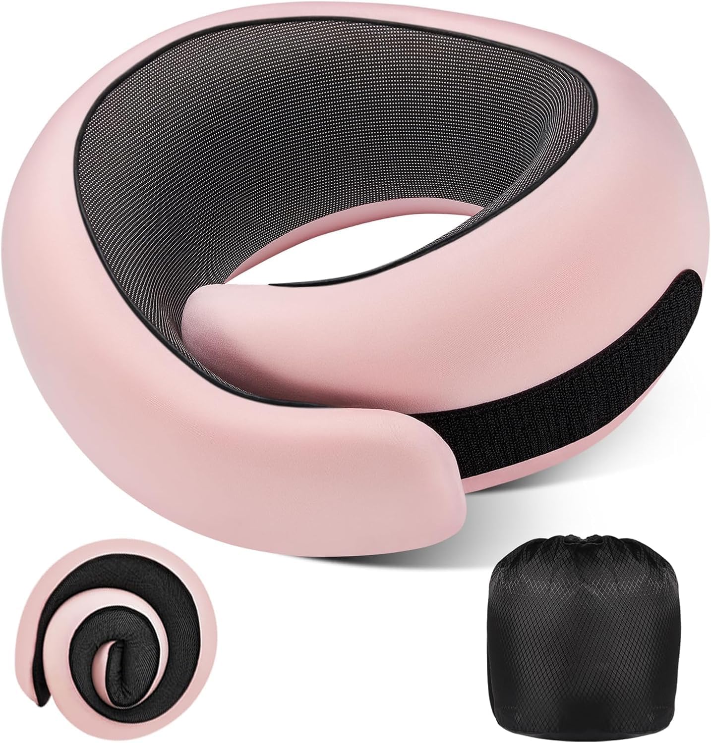 Portable Travel Neck Pillows, 100% Memory Foam Filling, Travel Pillows for Airplanes, Compact and Ergonomic Design, Best for Sleeping Plane Train Travel Essentials (Light Pink)
