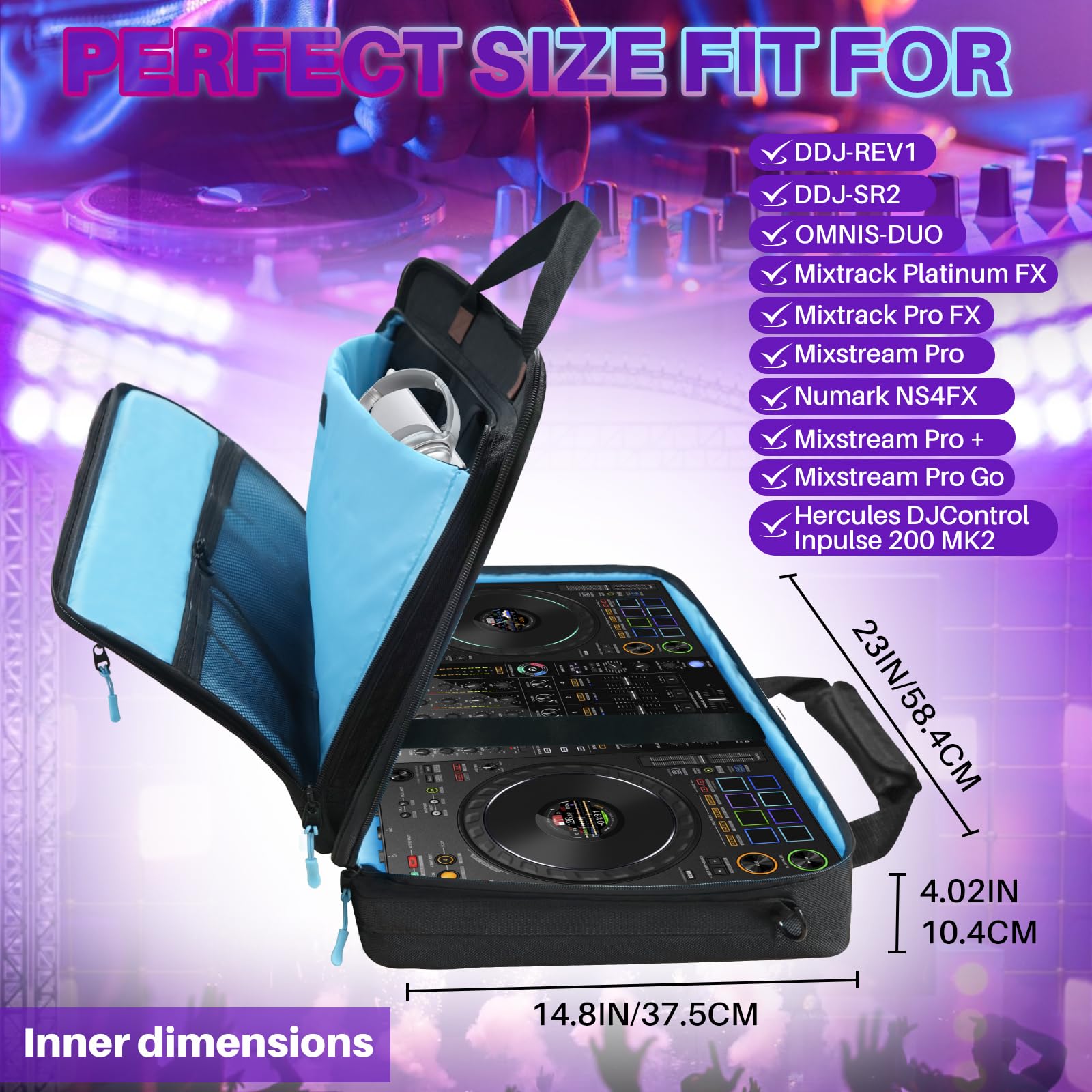 SUNDOY Custodia per controller DJ Pioneer/Demo/Numark/Hercules, Nero , M-60x12x39-CM, Borsa per il trasporto del controller DJ