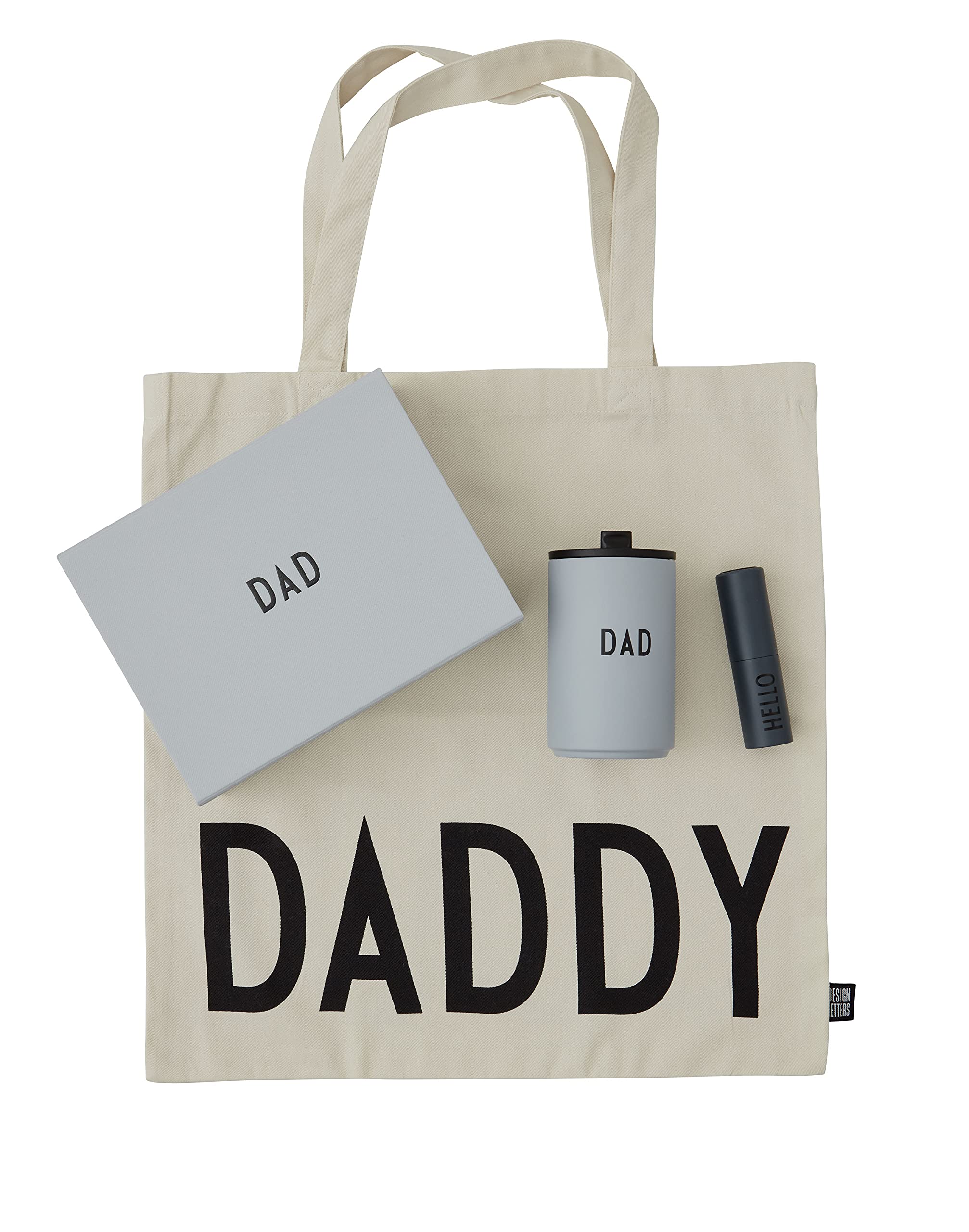Design Letters Confezione regalo da uomo | Confezione regalo per la festa del papà | Tazza termica da caffè, borsa in cotone e dispenser tascabile | festa del papà | Regalo di papà 4 Pcs| Regalo papa