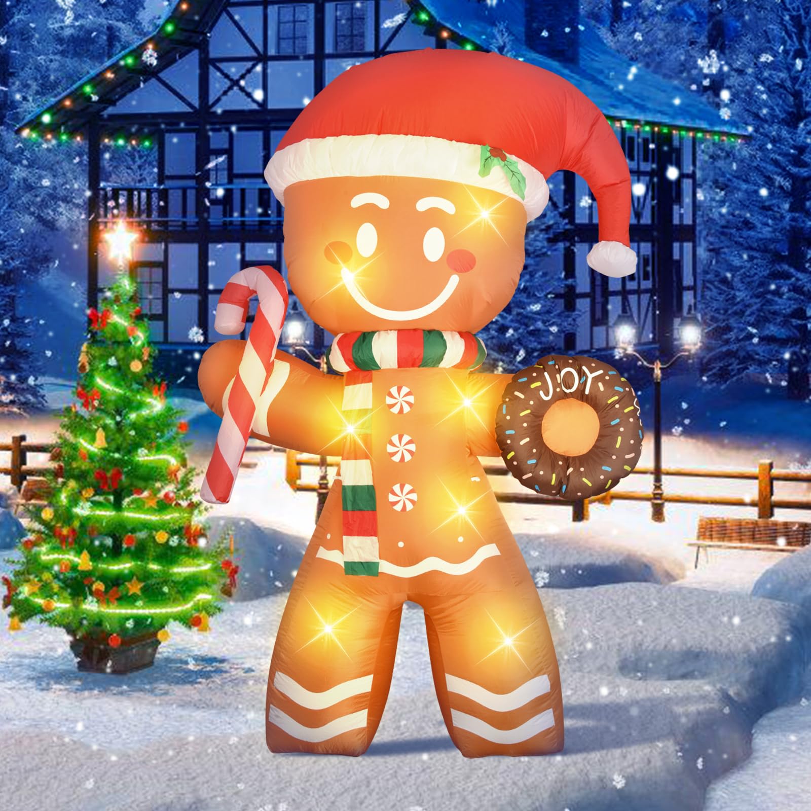 Produktbild von 12-Fuß Riesiger Aufblasbarer Weihnachts-Lebkuchenmann Für N Außenbereich, Weihnachtskoration Mit Zuckerstange, LED-Leuchten, Hof, Zuhause, Party, Koration