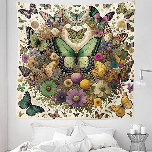 Miniatura 204 de Ambesonne Tapiz gótico, patio con hiedra encantada en la puerta antigua al bosque, colgante de pared ancho para dormitorio, sala de estar, 2-Verde