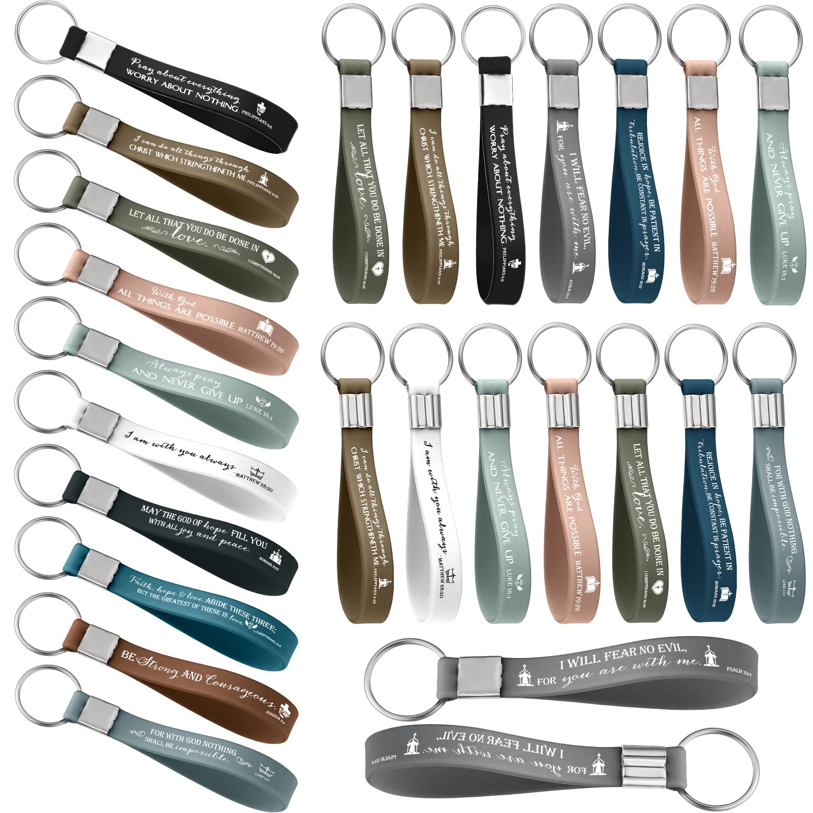 36 Pcs Christian Keychains Church Gifts in Bulk Bible Verse Religious Siliconce Inspirational Sunday School Teacher Gifts