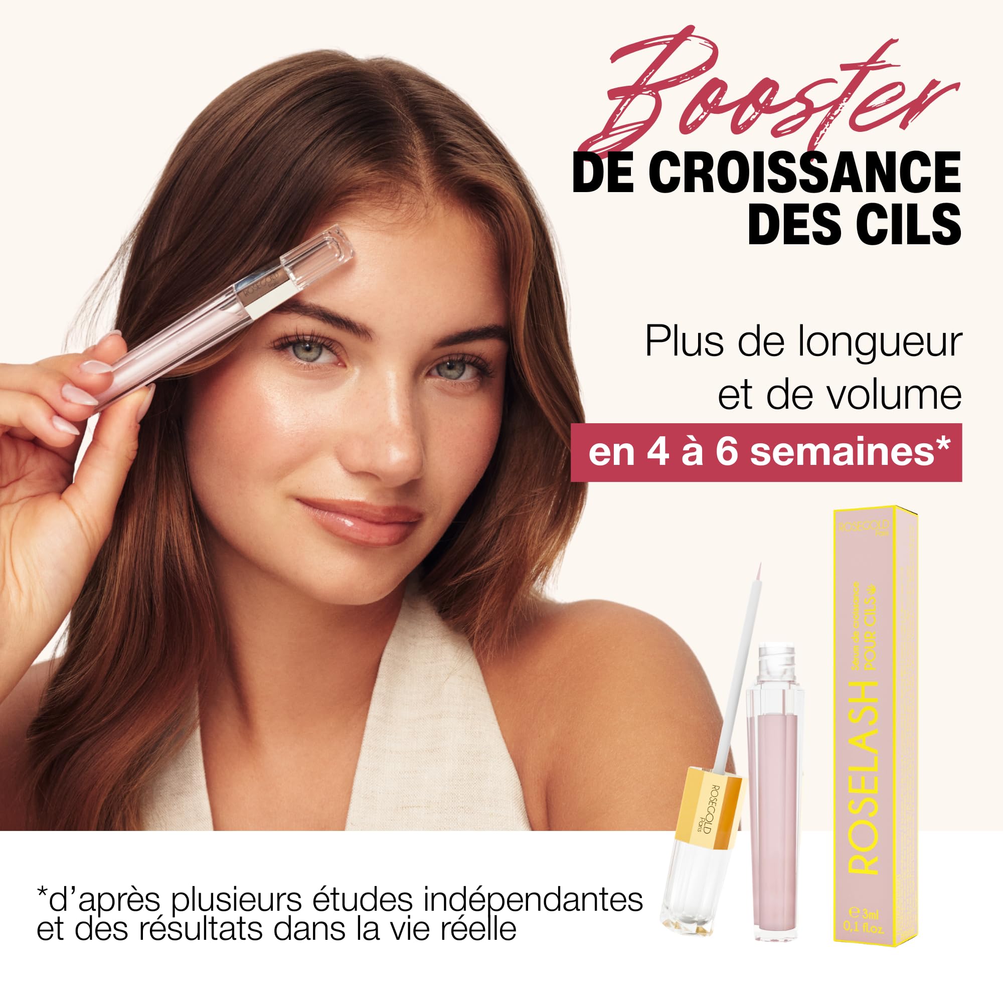 ROSELASH Nouvelle Formule Sérum de Croissance de Pousse Cils plus fournis longs épais - Fabriqué en France - Sans hormone Sans parfum - Vegan | Sérum pour cils pour promouvoir des cils plus longs et plus volumineux, 99 % naturel, sans hormones, sans parfu