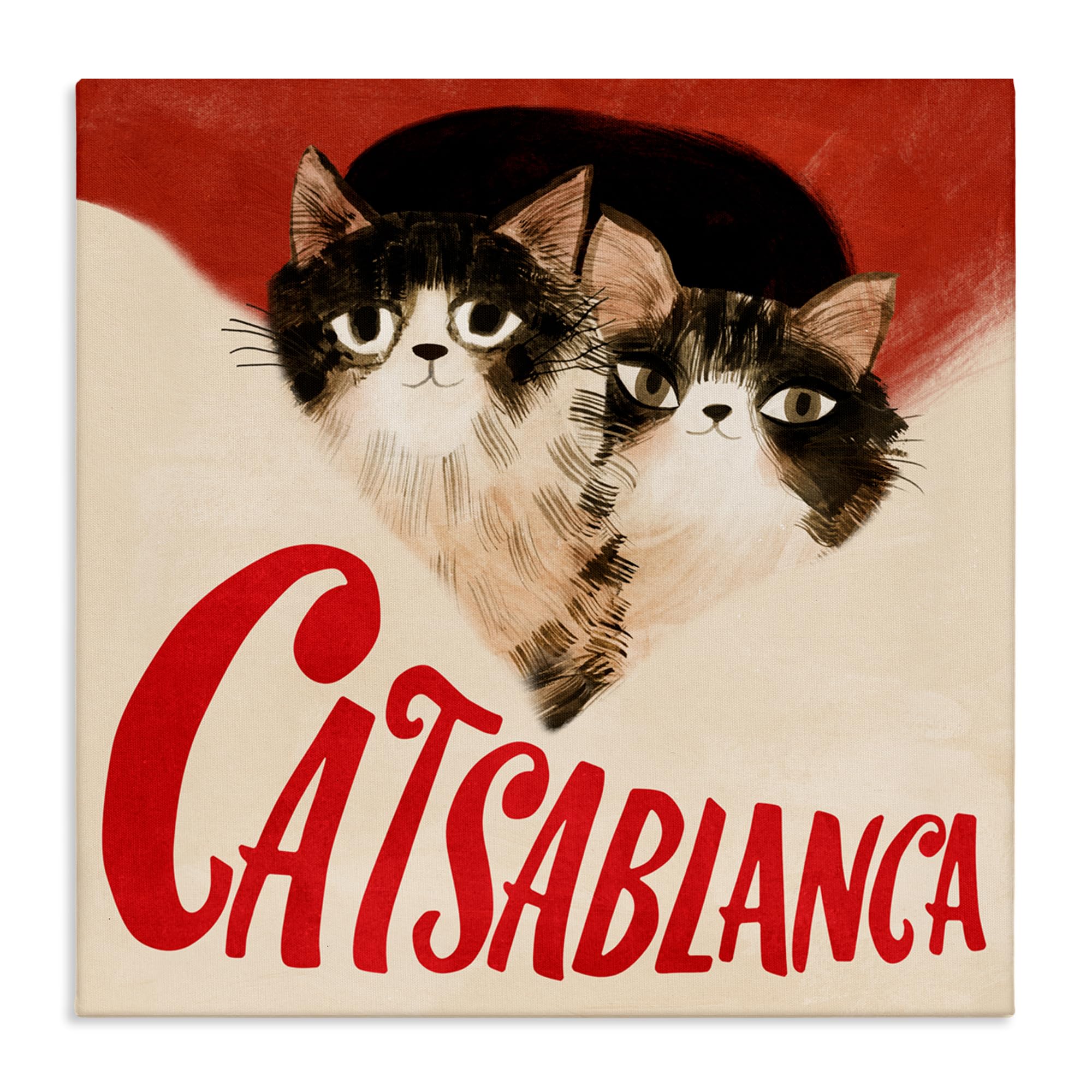 Stupell Industries Catsablanca Lustiger Retro-Film auf Leinwand, Wandkunst, Design von Planet Cat von Angie Rozelaar, 30 x 30 cm