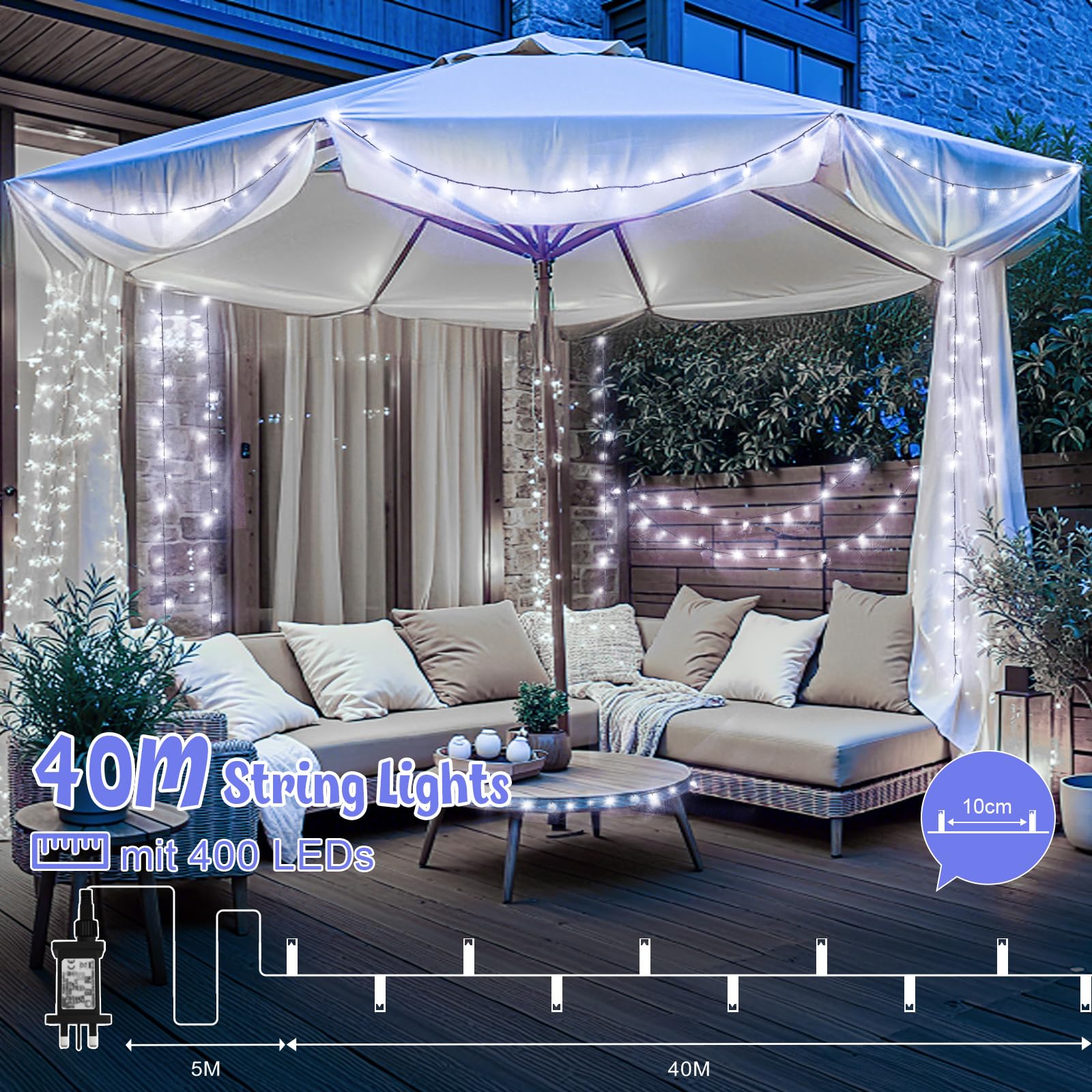 Lincentra Christmas Lights Outdoor Decorations, 40M 400LED Mains Powered Christmas Tree Fairy Lights with 6H Timer - Image 4