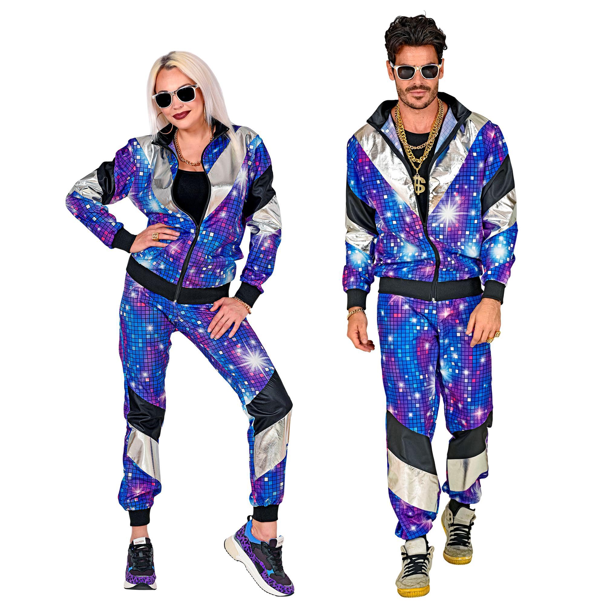 W WIDMANN MILANO Party Fashion - Survêtement fantaisie, style disco, tenue des années 80, survêtement de jogging pour le carnaval et les fêtes, Violet Dicso, M