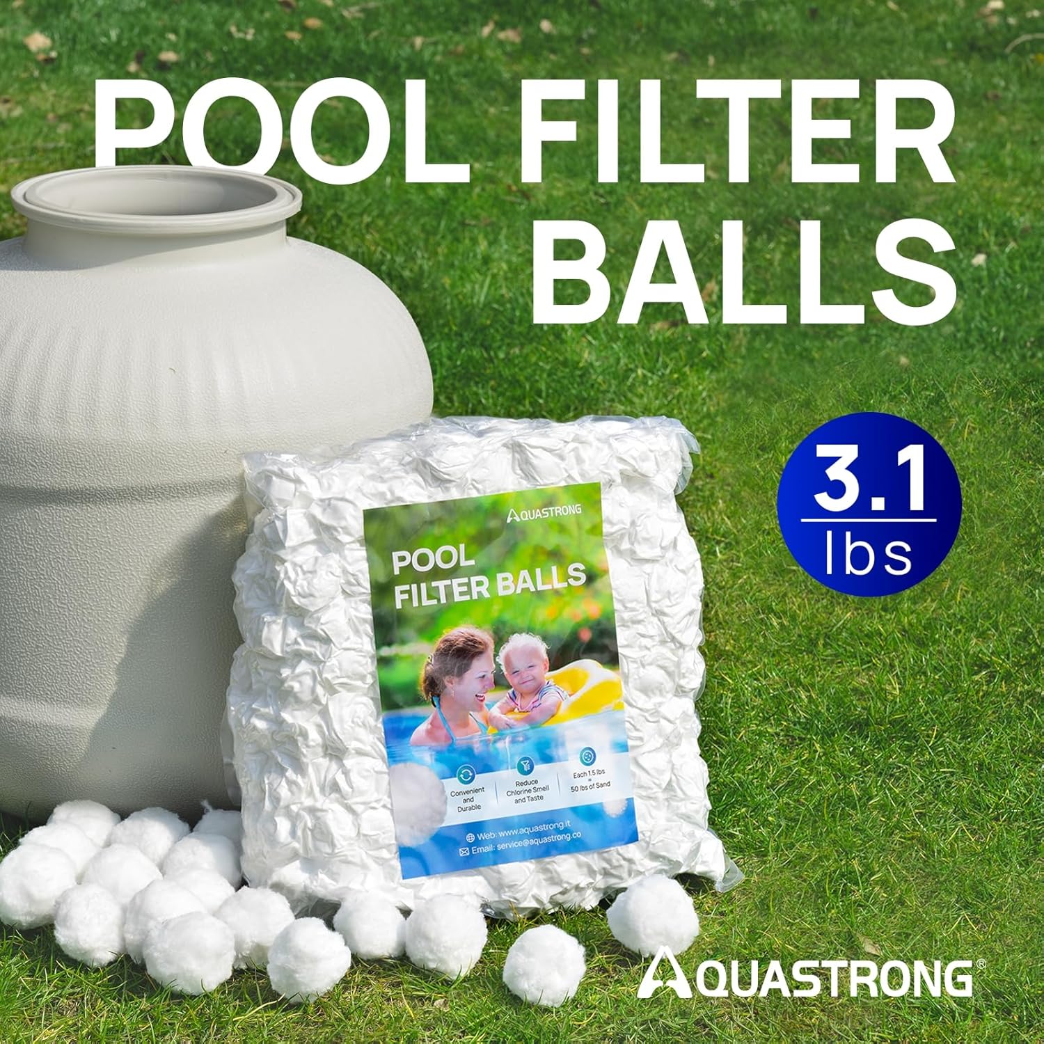 AQUASTRONG 14in Sand Filter Pump for Above Ground Pool with Timer, 3.1 lbs Pool Filter Balls for Sand Filters, 2/3 HP Pool Pump 3000 GPH for Pools up to 13000GAL,Pool Sand Filter with 6-Way Valve